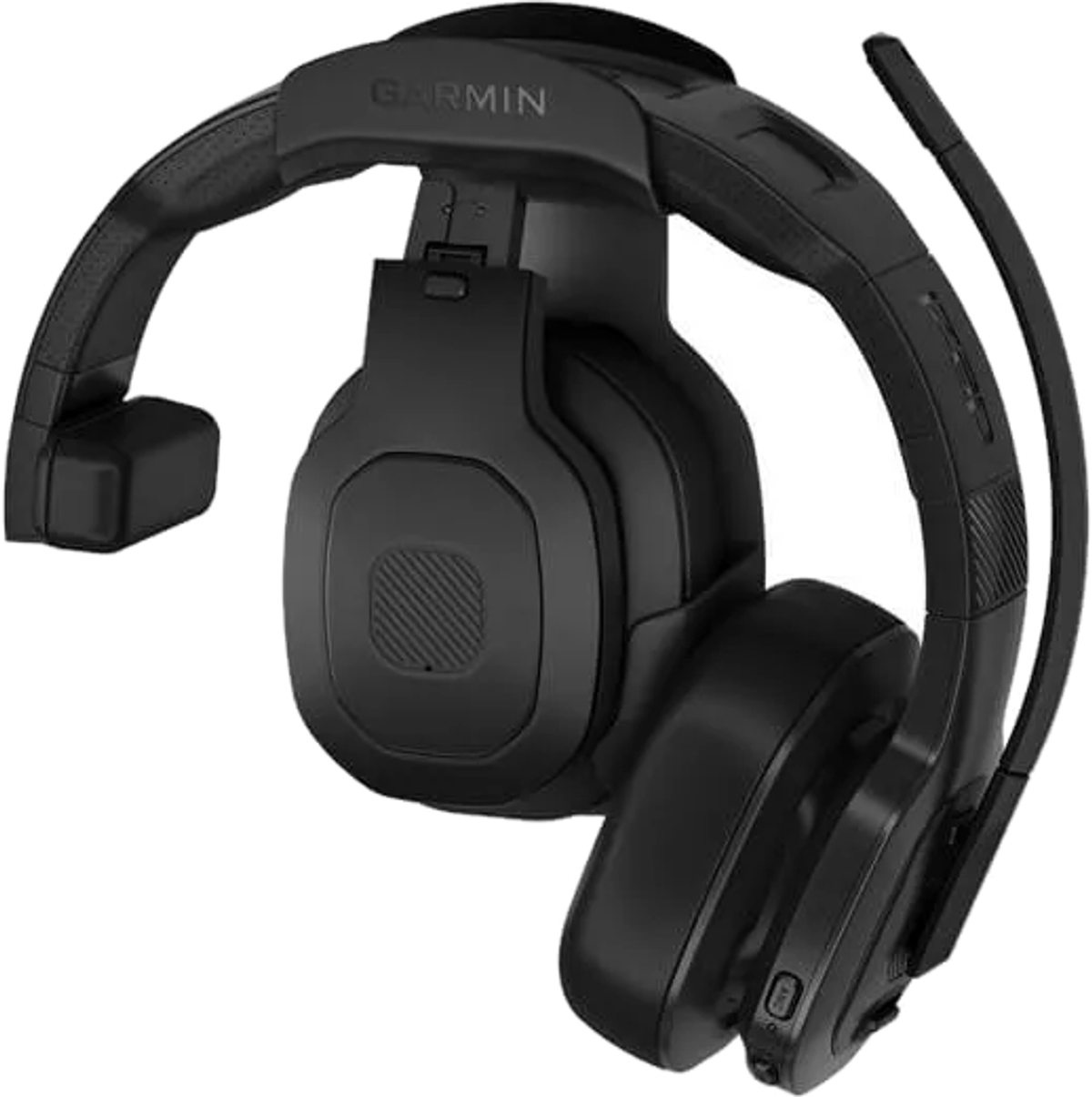 Cuffie nere over-ear con microfono.