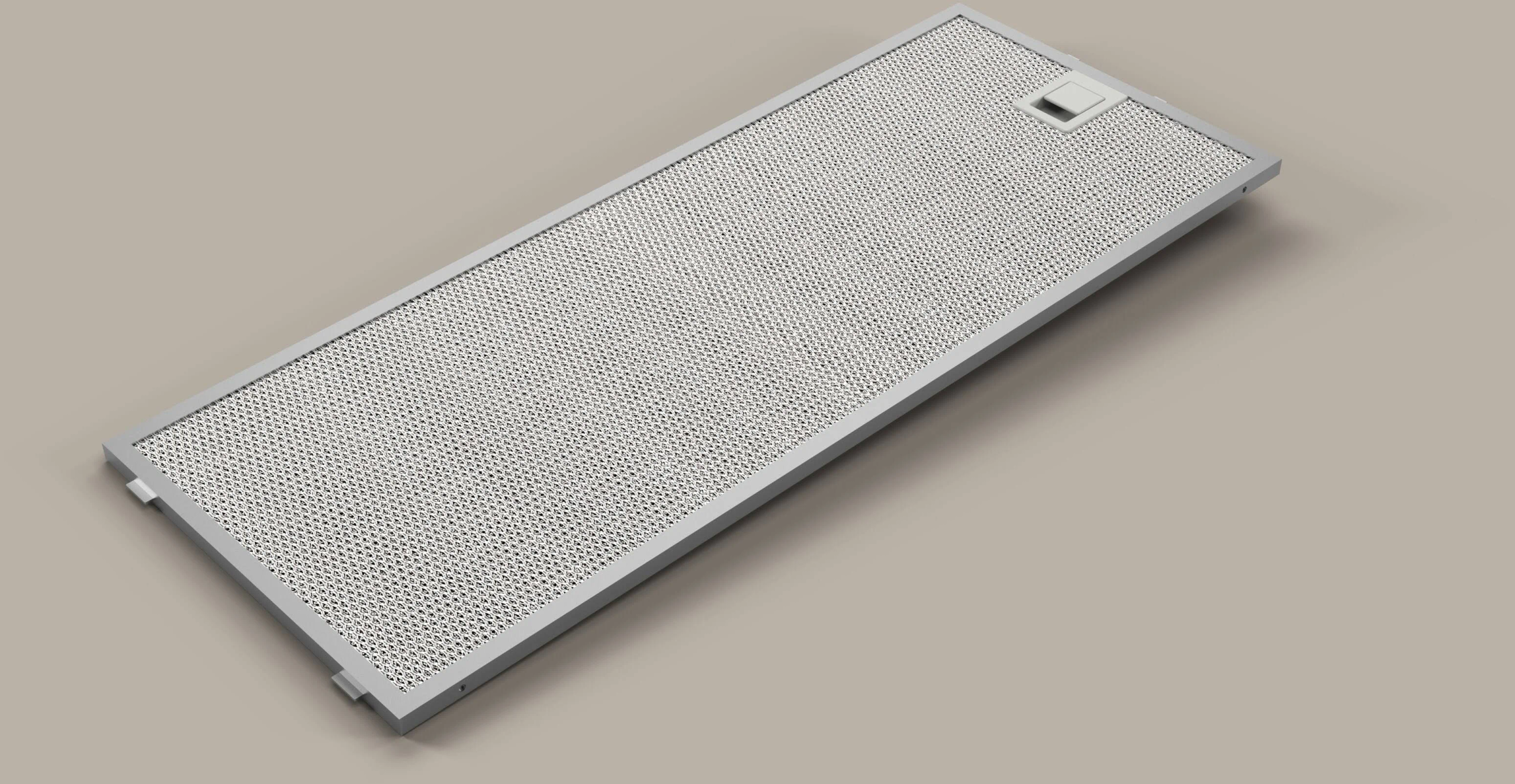 Filtro rectangular y metálico de campana con patrón de malla.