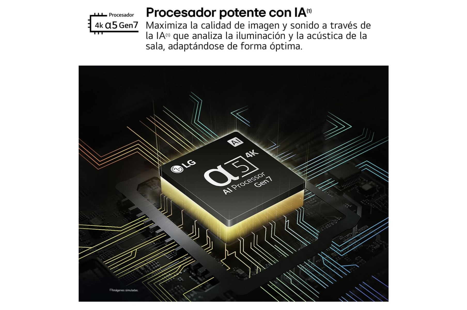 Close-up van een computerchip met Spaanse tekst en een diagram.