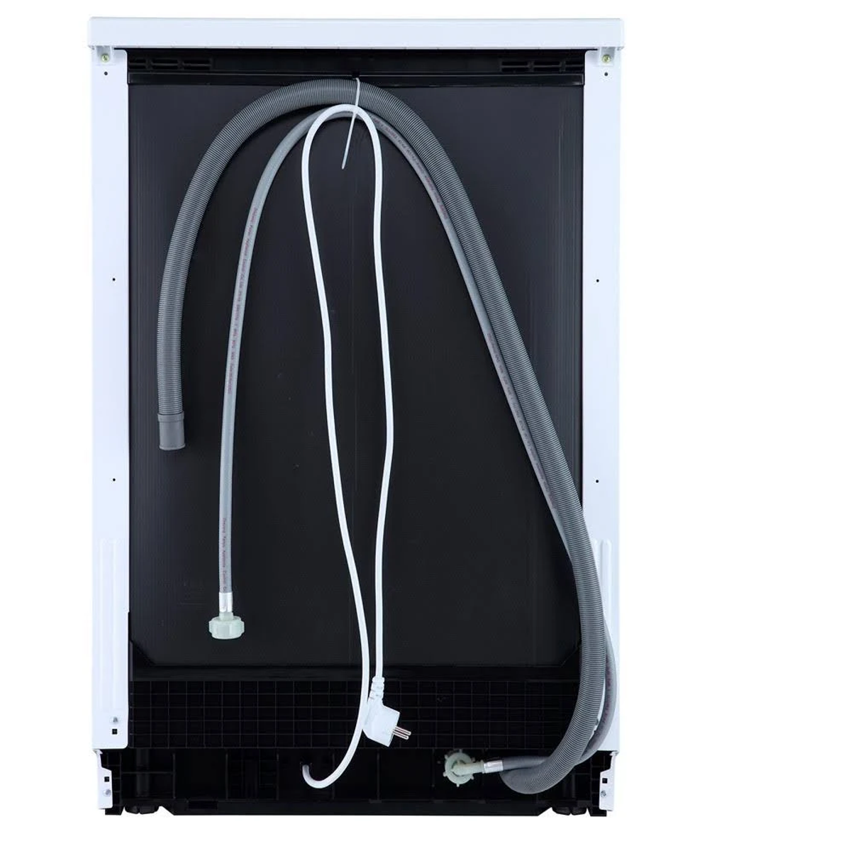 Czarna chłodziarka na wino z wewnętrznymi półkami, widok z przodu.