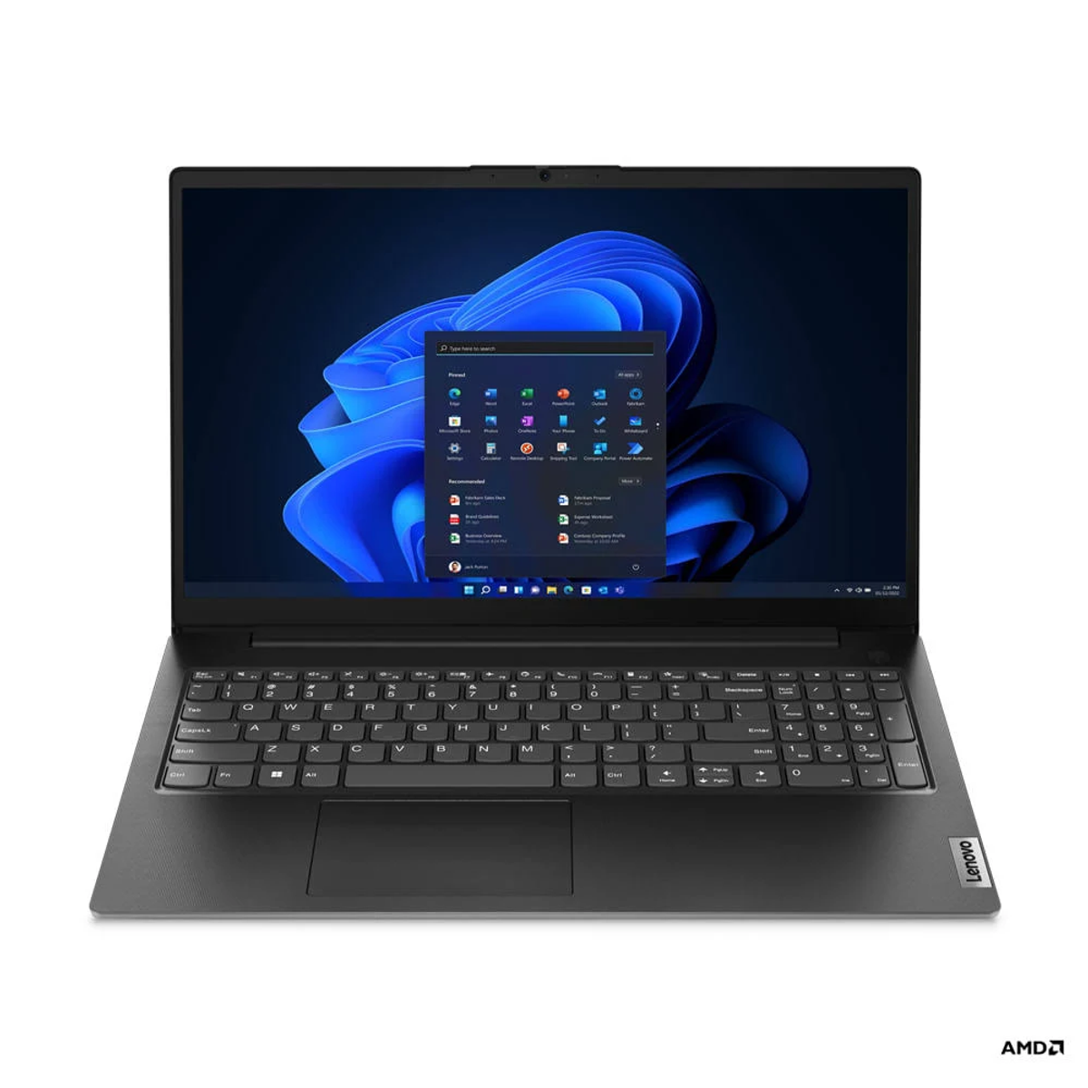 Ein Laptop mit schwarzem Gehäuse und weißem Hintergrund.