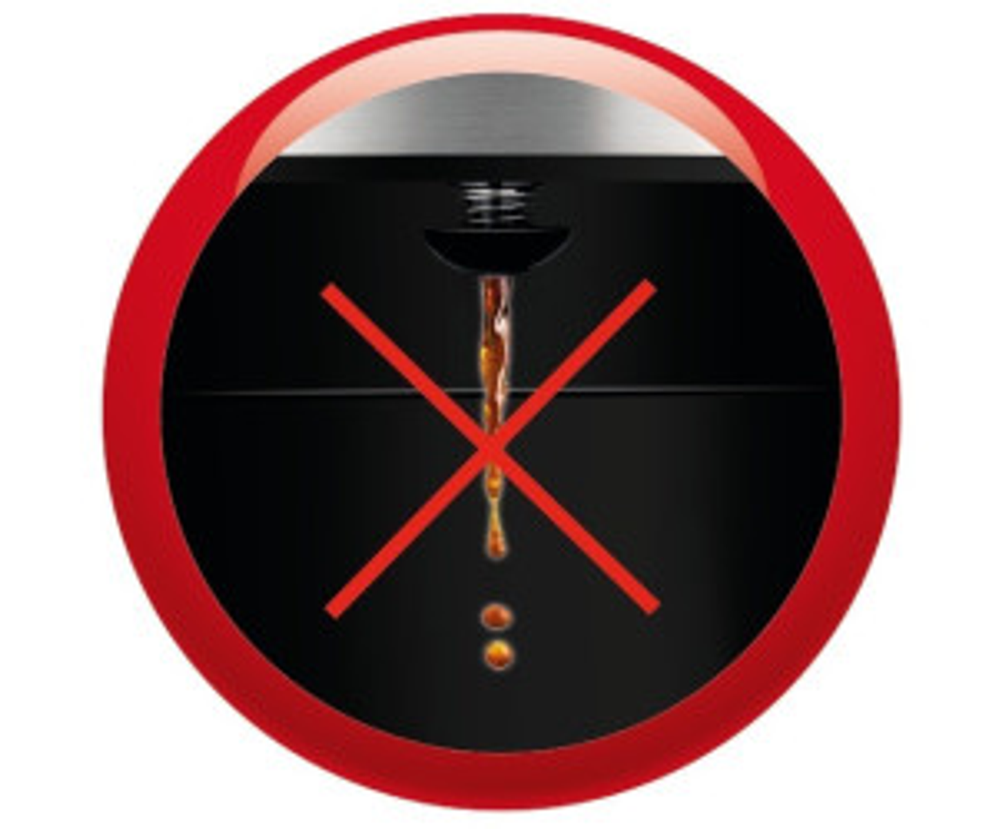 Czerwone koło z czarnym wylotem ekspresu do kawy i symbolem czerwonego krzyża.