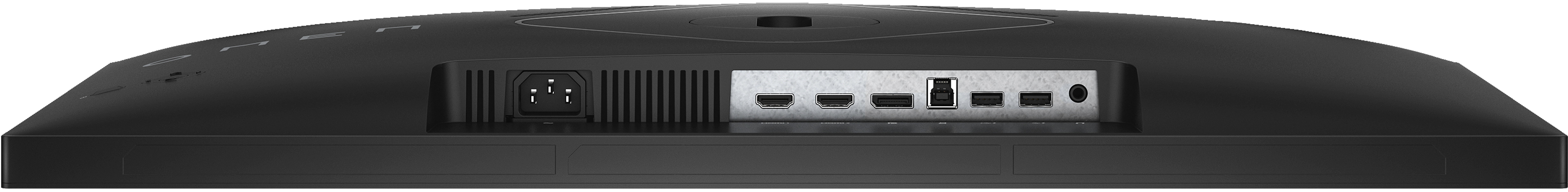 Widok z tyłu monitora komputera z różnymi portami do łączności.