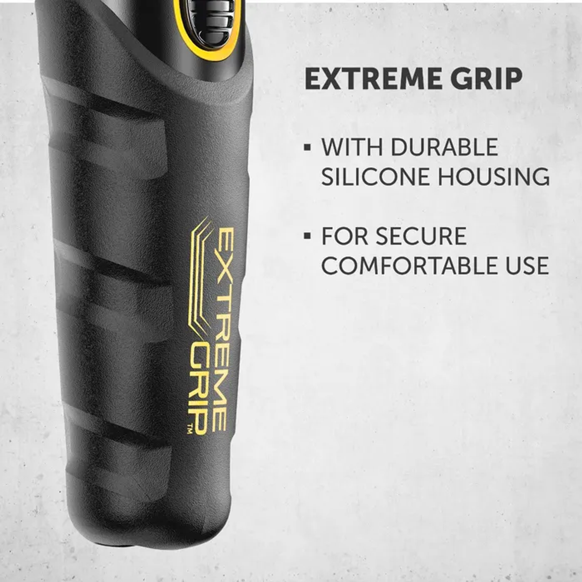 Czarny, teksturowany uchwyt do telefonu z logo i tekstem "EXTREME GRIP", na jasnym tle.