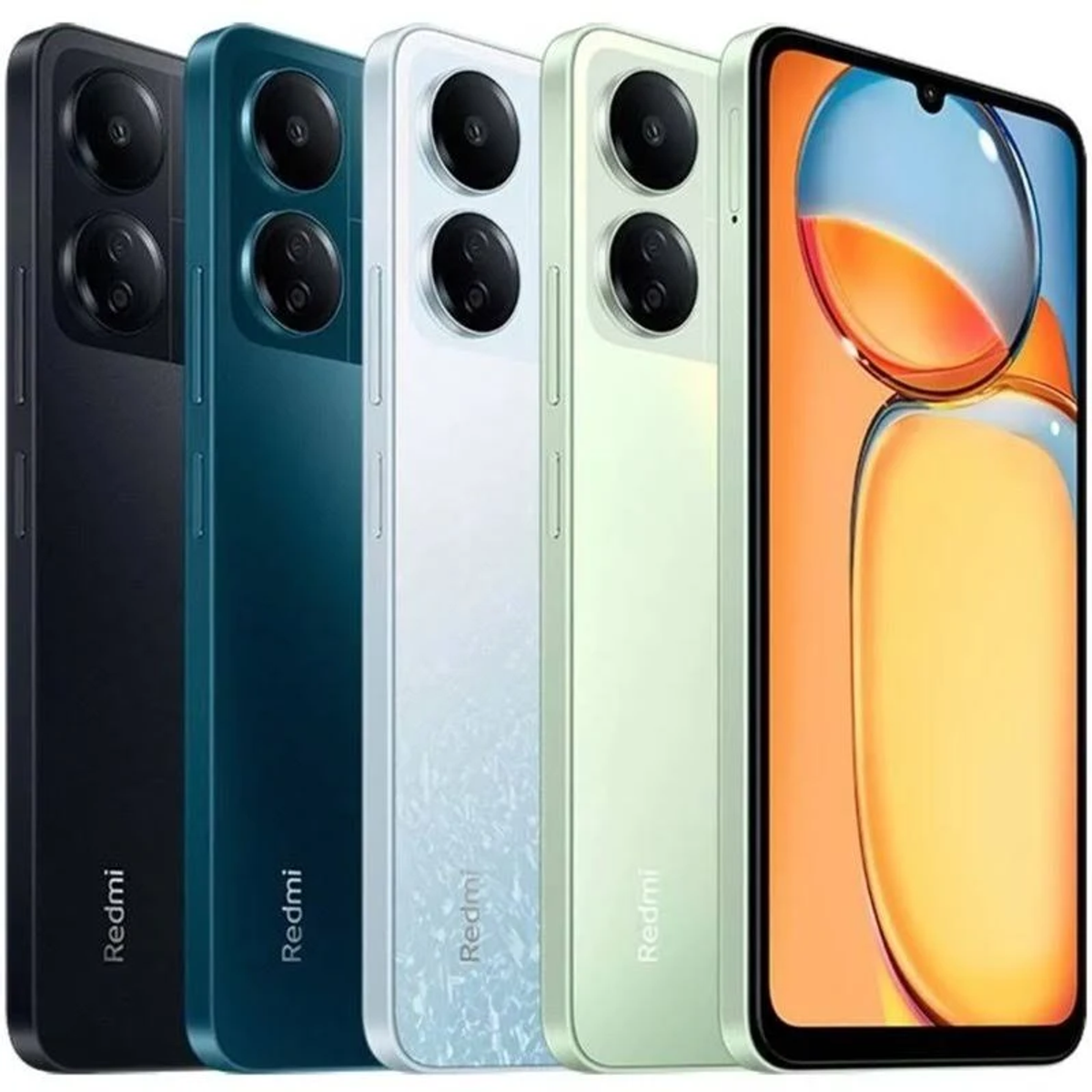 Vier Smartphones in verschiedenen Farben vertikal angeordnet, mit Bildschirm.