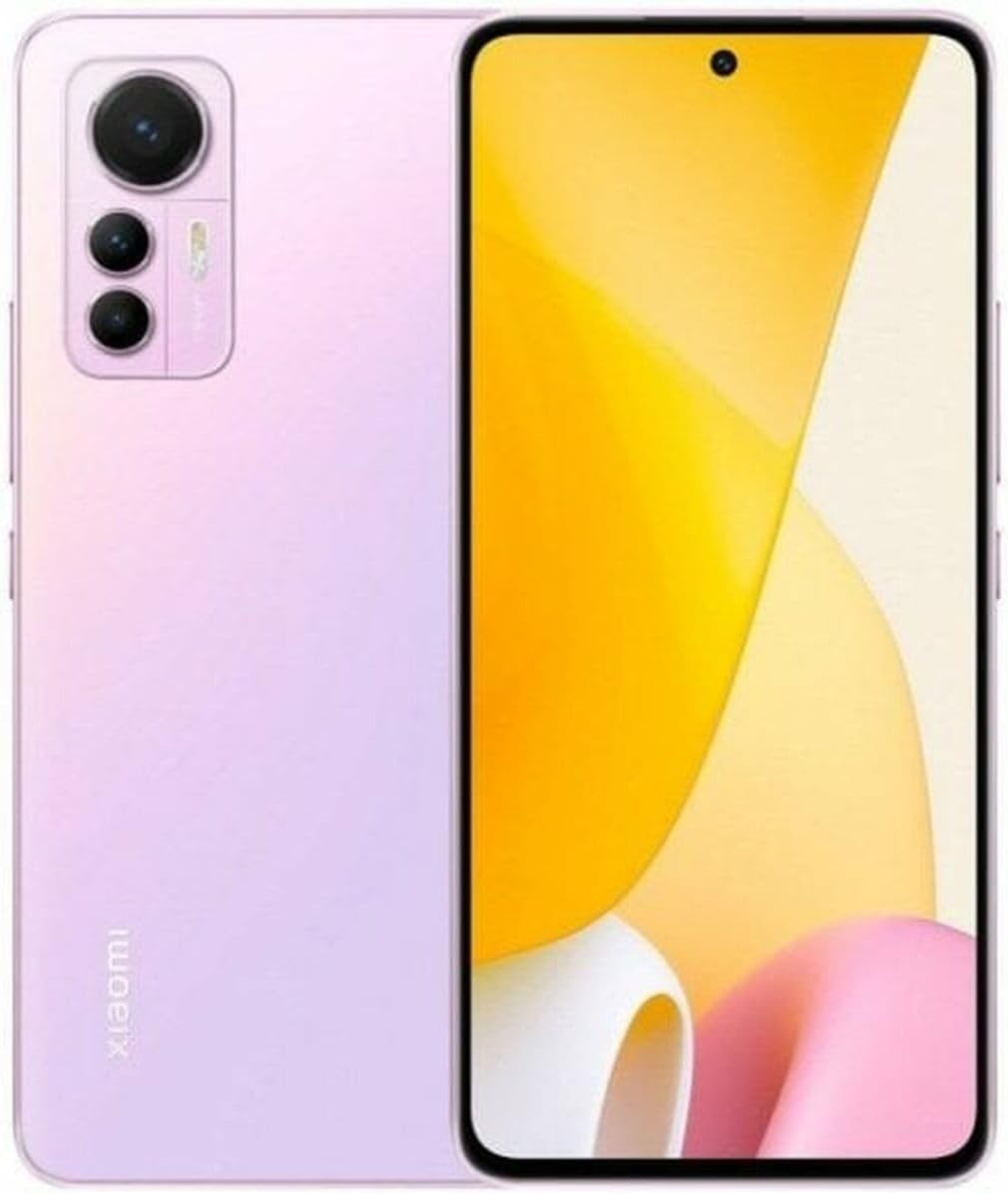 Różowy telefon Xiaomi z potrójnym aparatem z tyłu i żółtym ekranem.