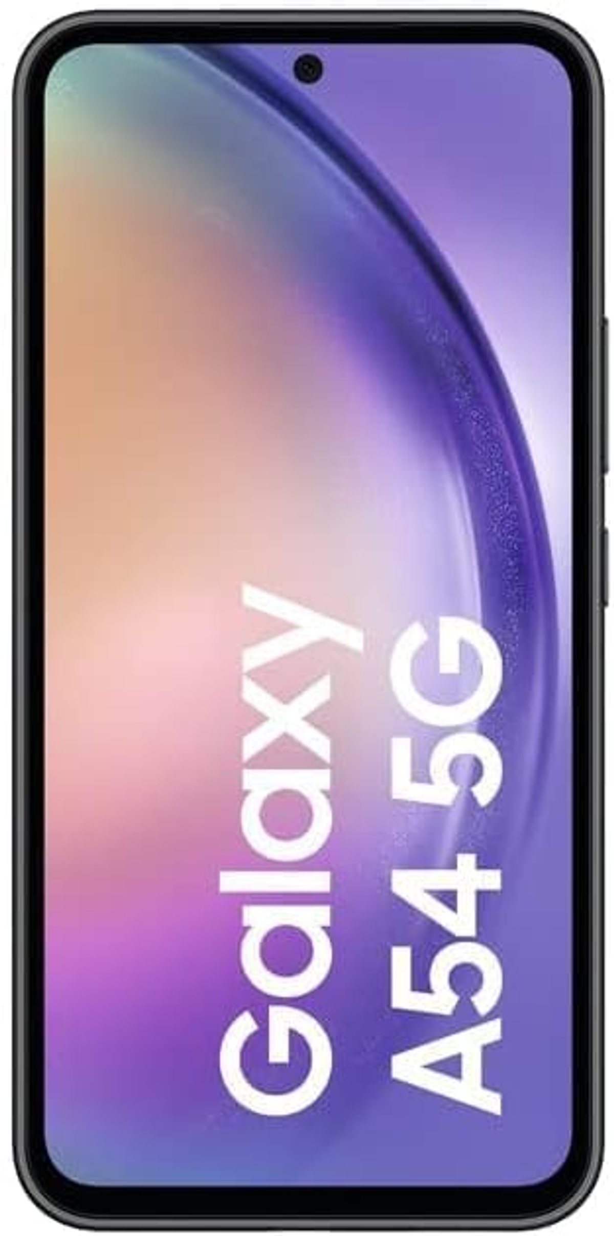 Un smartphone negro sostenido en ángulo, mostrando solo la parte frontal.
