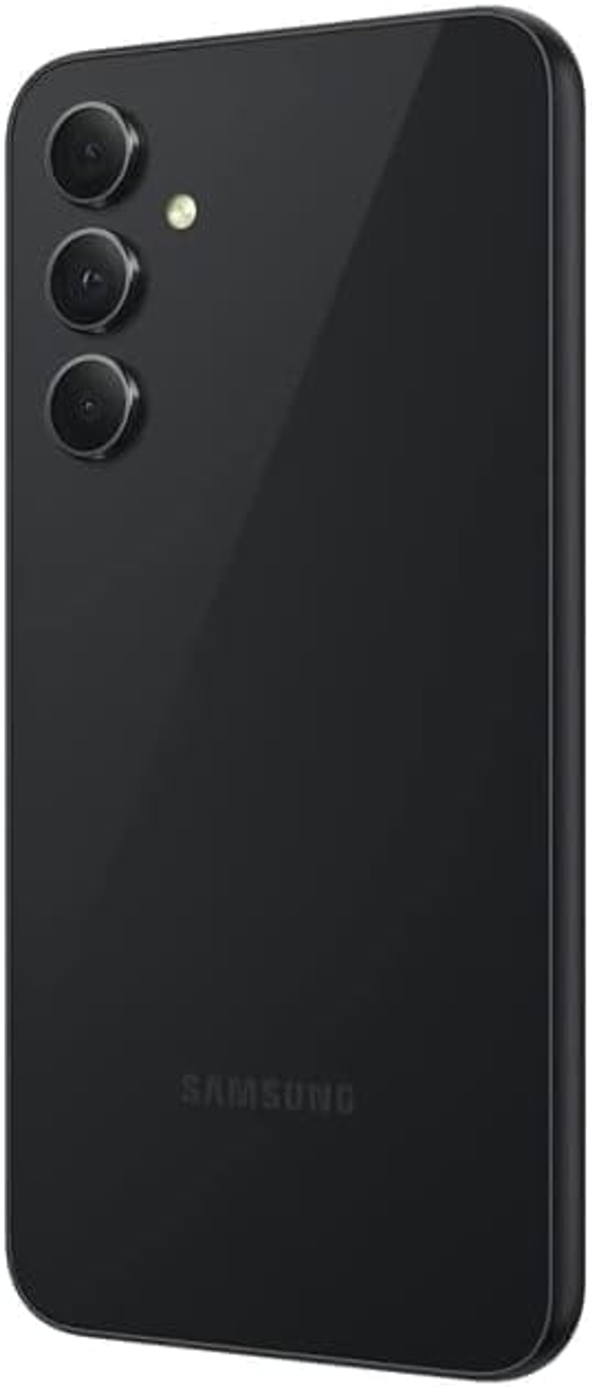 Parte trasera negra de un teléfono Samsung con cámaras. Logotipo de Samsung abajo.