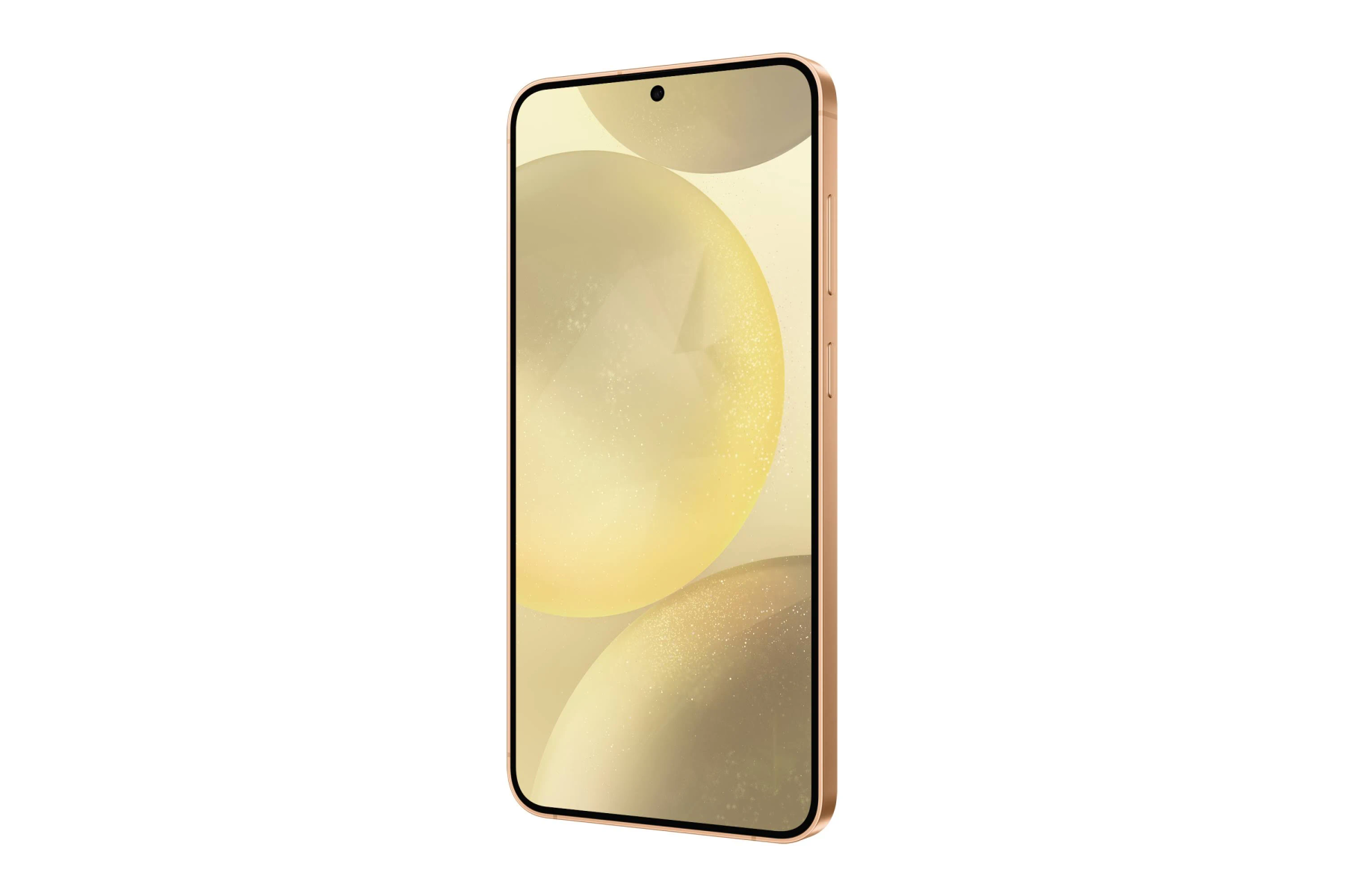 A gold smartphone. The screen displays a blurred yellow, gold-like design. The side has gold buttons.