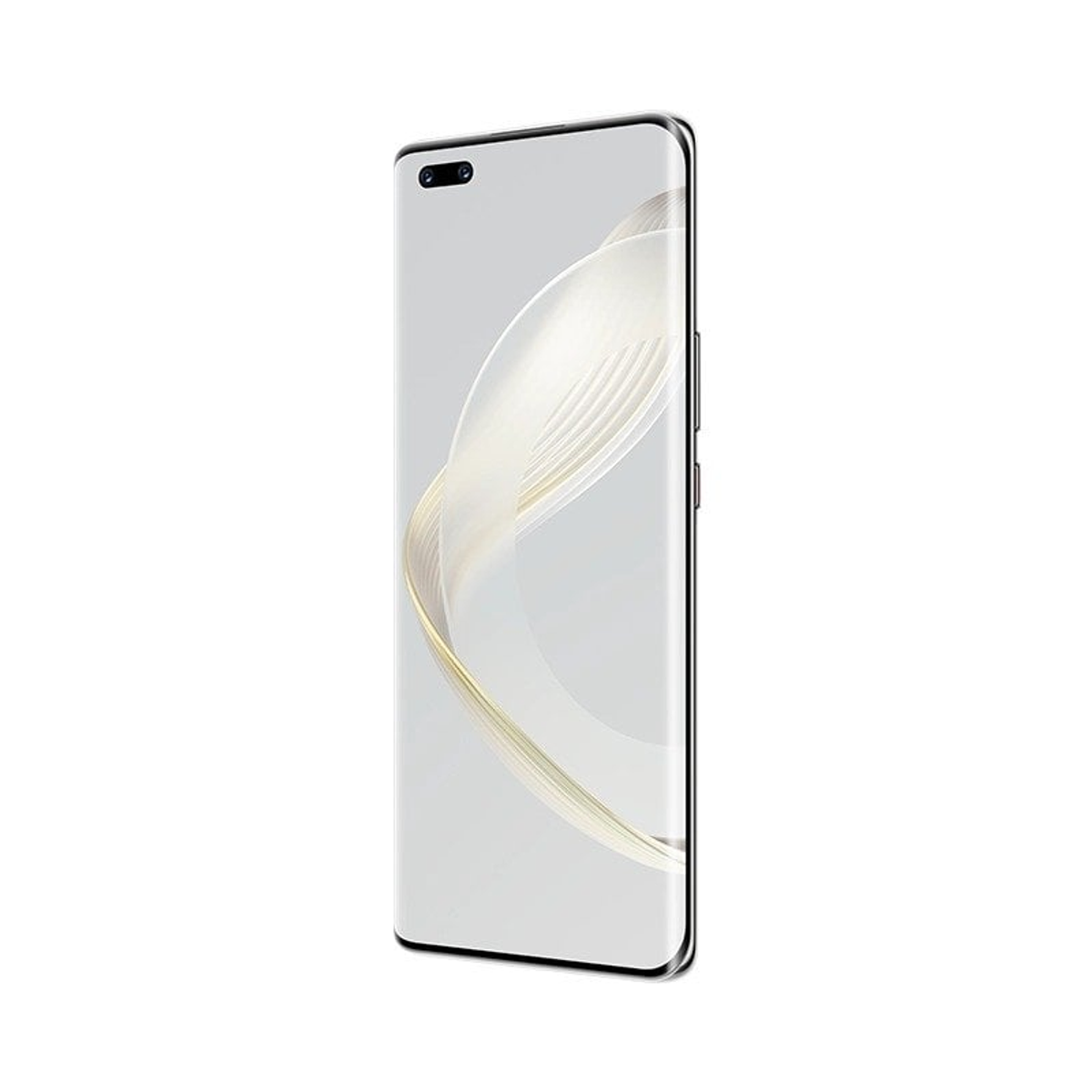 Gümüş ve siyah akıllı telefon. Ekran beyaz ve altın bir tasarımla yanıyor.