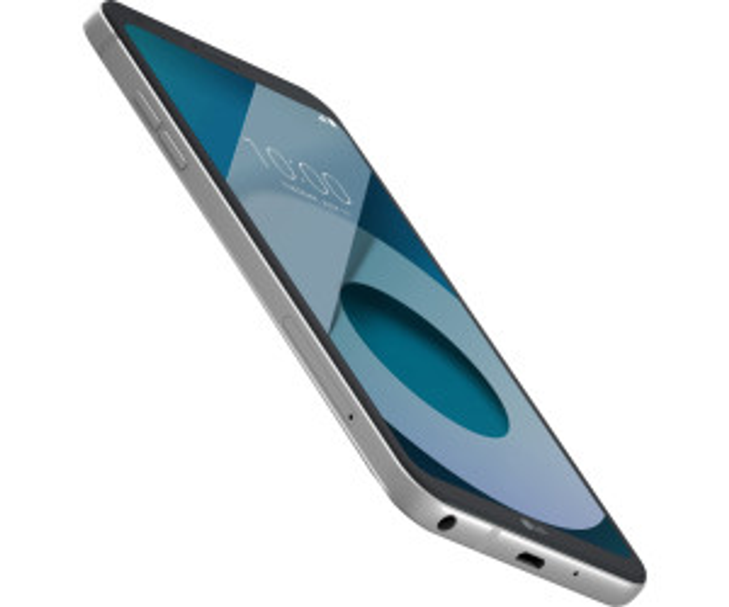 Uno smartphone in una cornice argentata. Lo schermo mostra un display di un telefono.