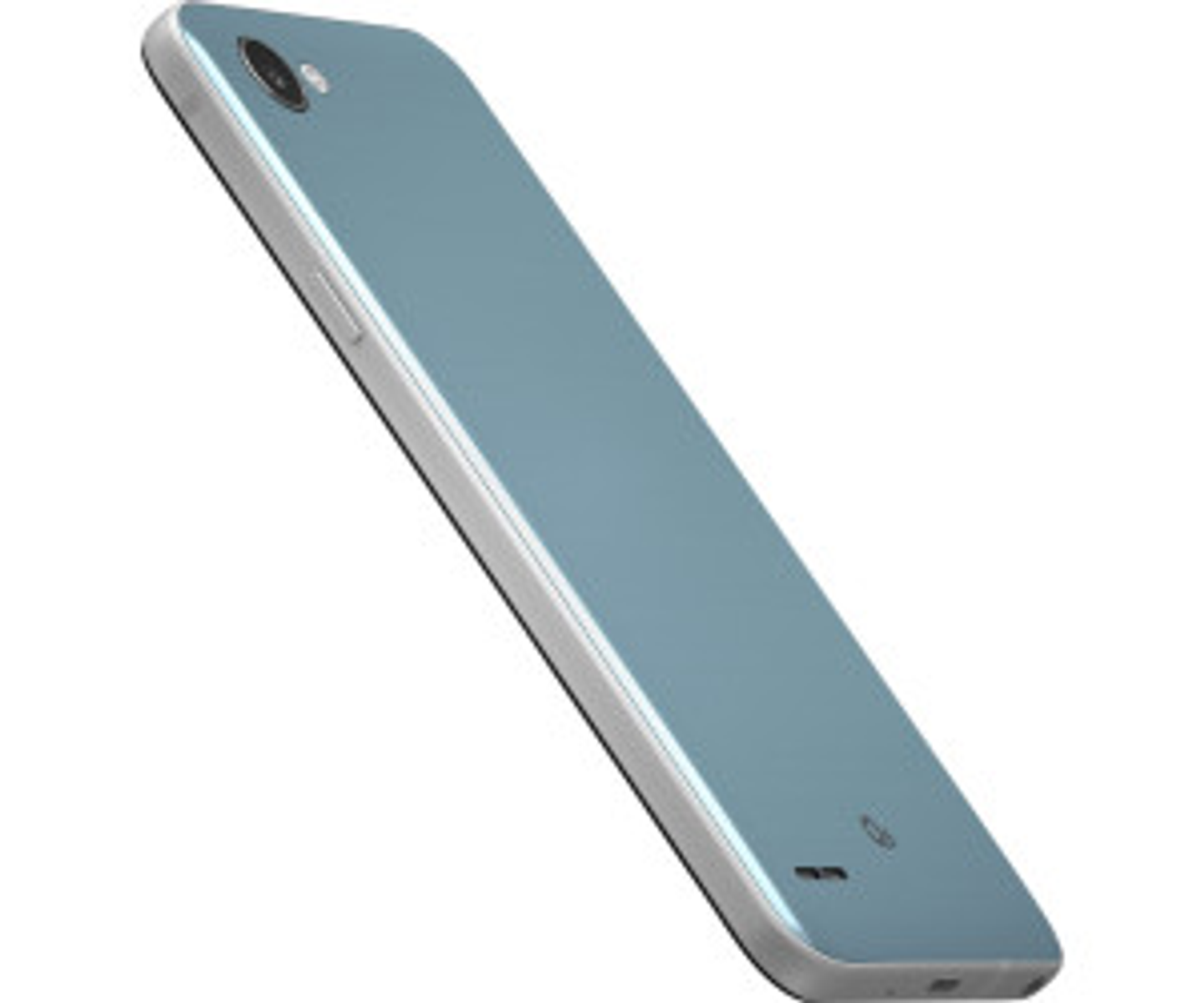 Smartphone blu, vista posteriore. Fotocamera singola e design arrotondato.