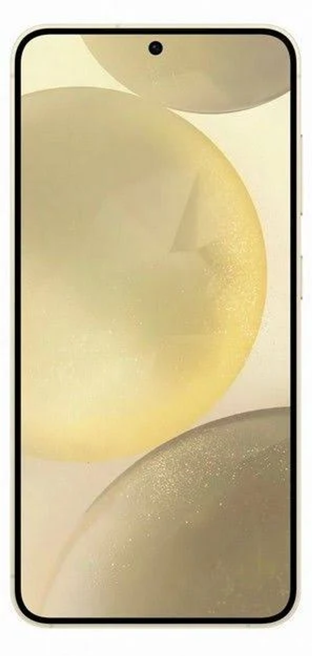 Ekran smartfona wyświetlający żółte i szare abstrakcyjne kształty na białym tle.