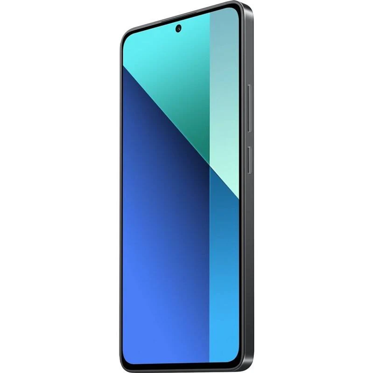 Ein Smartphone mit einem Bildschirm, der einen blau-türkisen Farbverlauf zeigt. Das Telefon ist dunkelgrau.