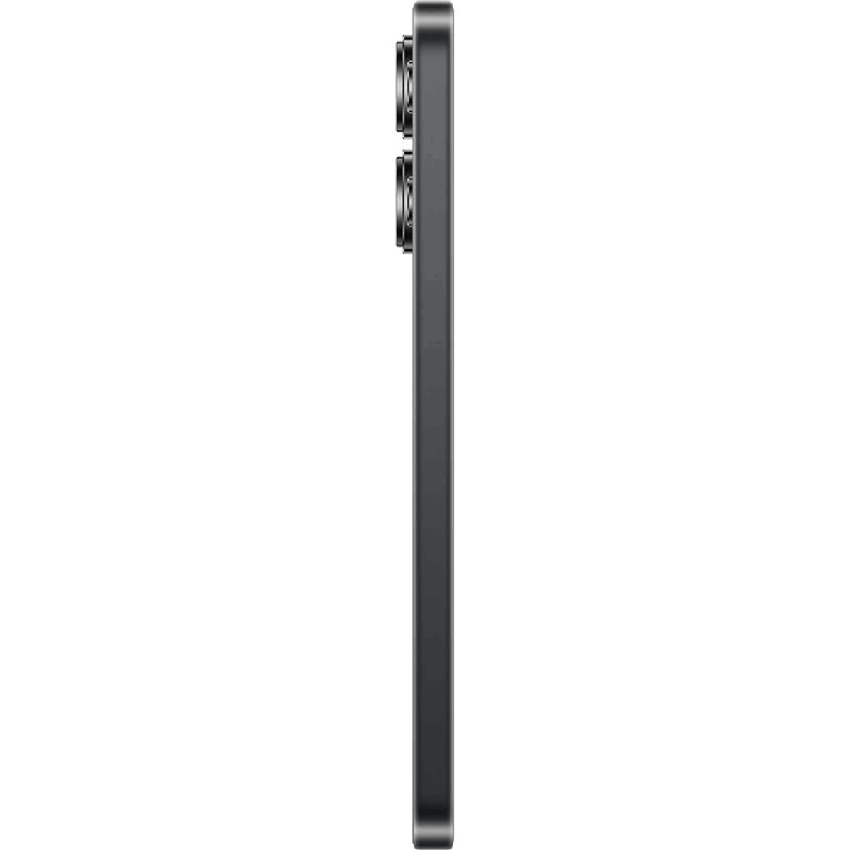 Seitenansicht eines schwarzen Smartphones. Das Telefon hat ein schlankes Design und einen Kameraausschnitt.