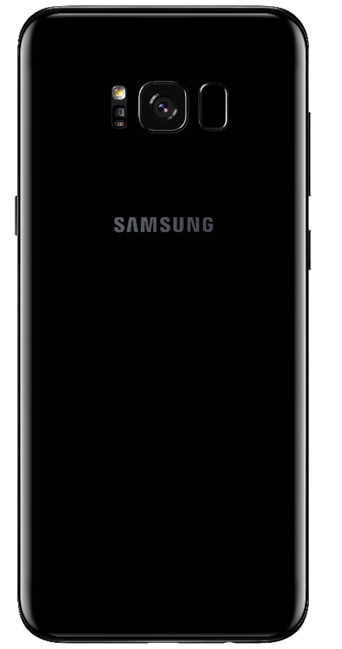 Retro del telefono Samsung nero, con lenti della fotocamera e logo Samsung.