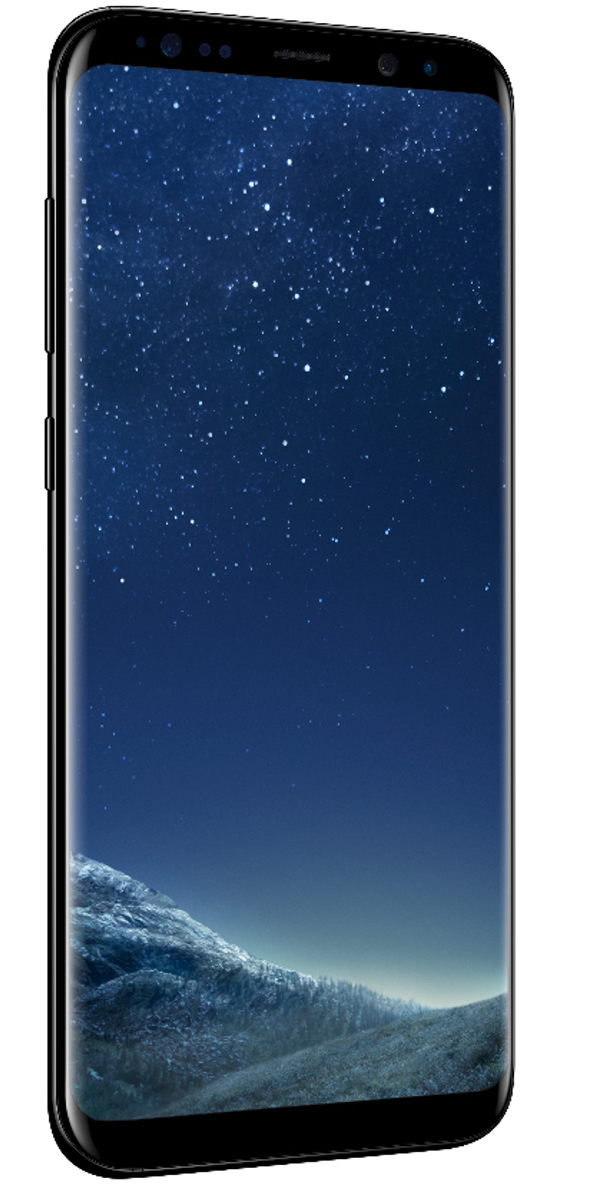 Smartphone con sfondo cielo stellato e schermo curvo.