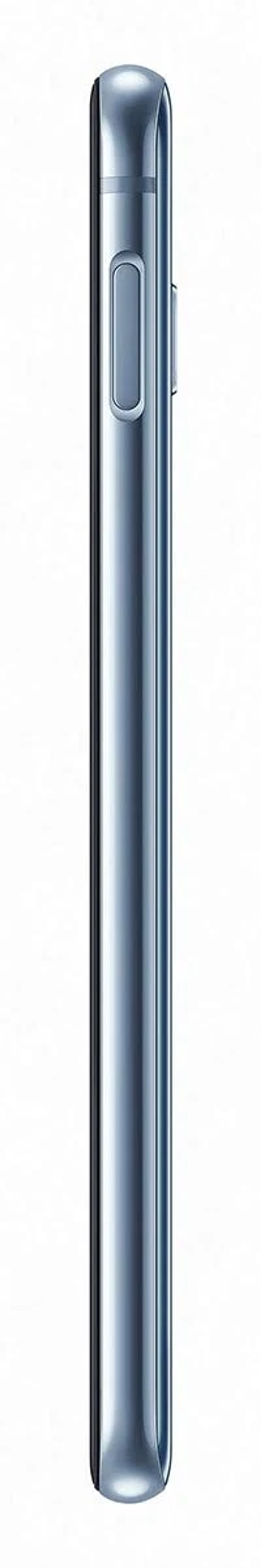 Vista laterale di uno smartphone argentato. Il lato presenta un pulsante e i controlli del volume.