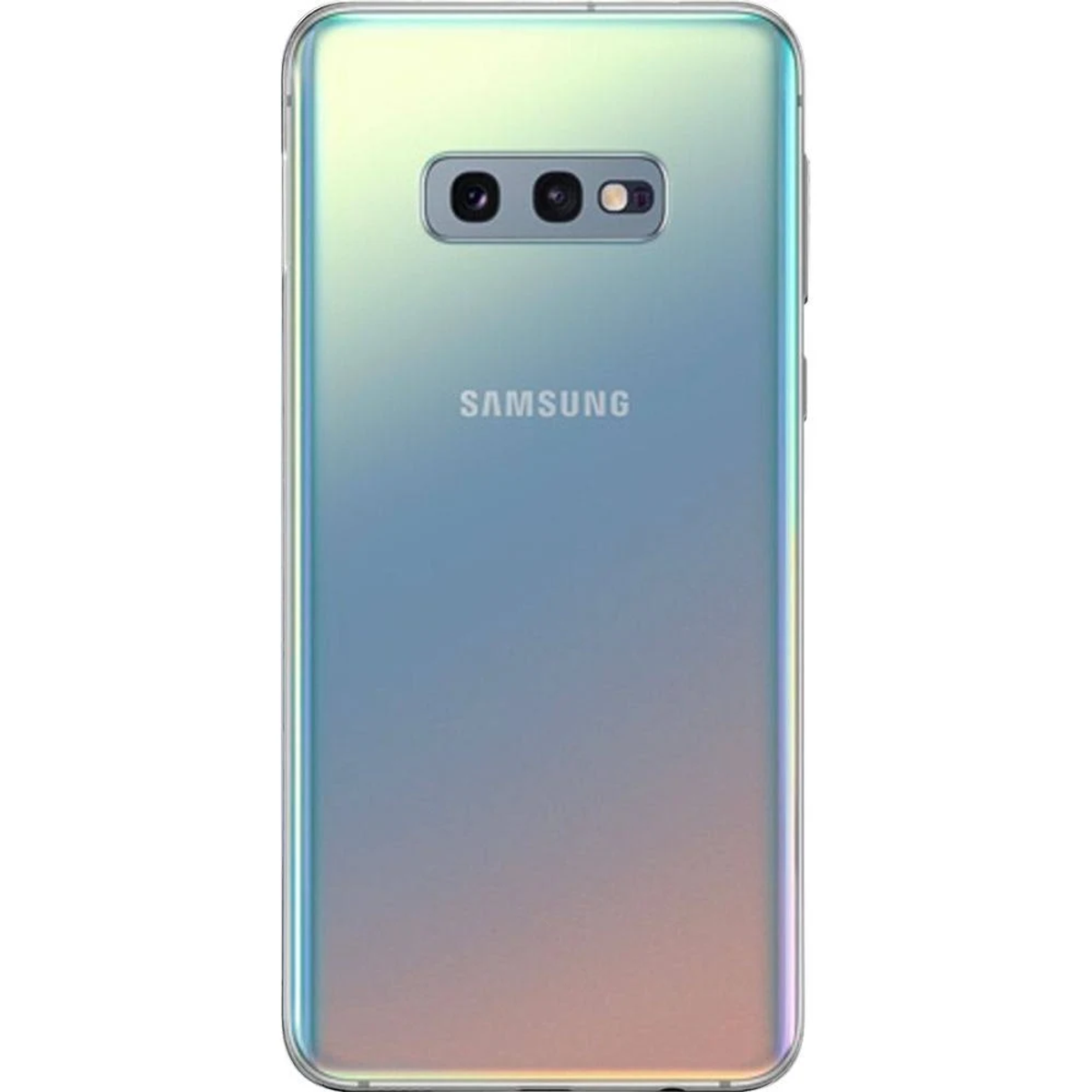 Retro telefono Samsung sfumato argento e blu con fotocamere e logo SAMSUNG.