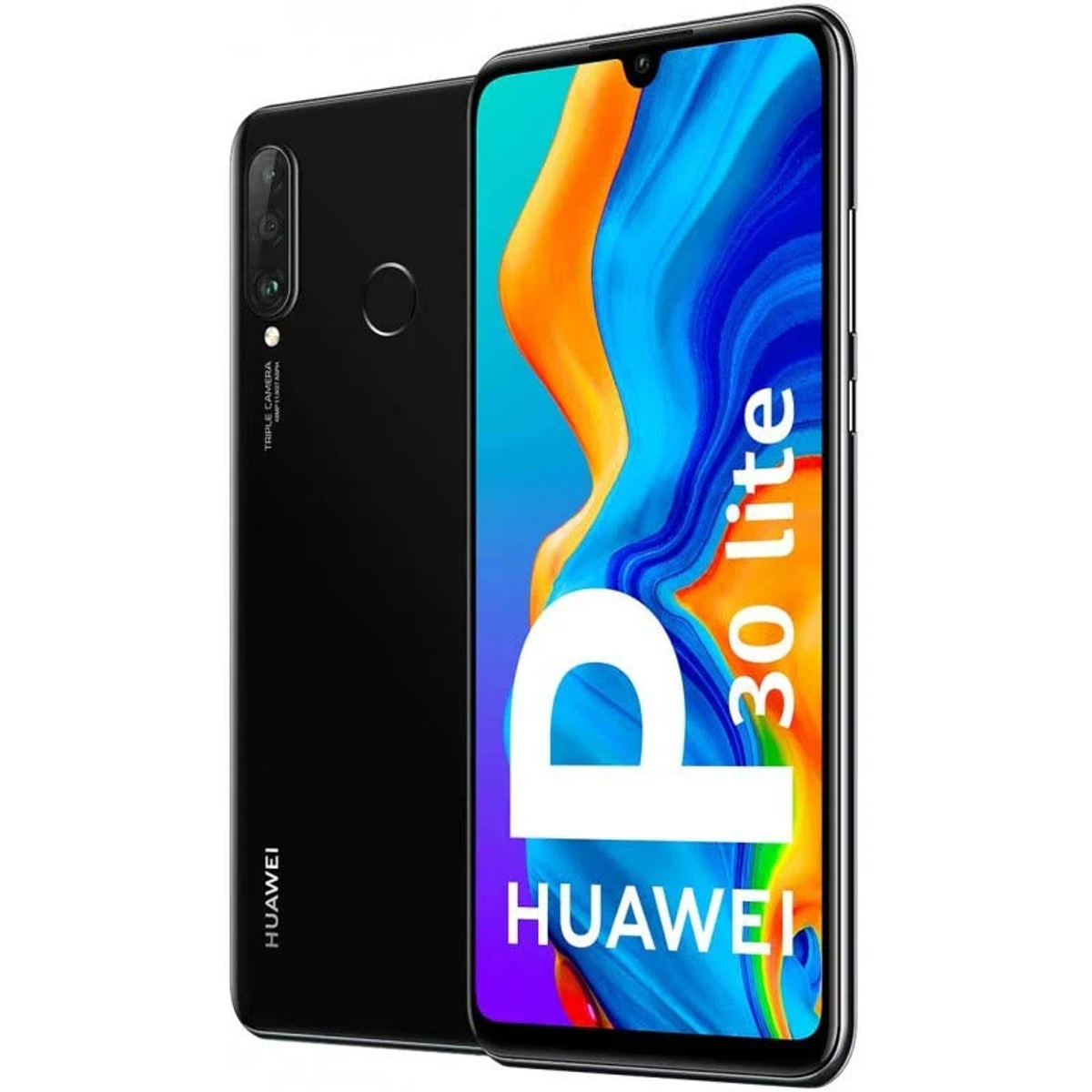 Schwarzes Telefon mit zwei Kameras und Text auf dem Bildschirm. Weißer Hintergrund.