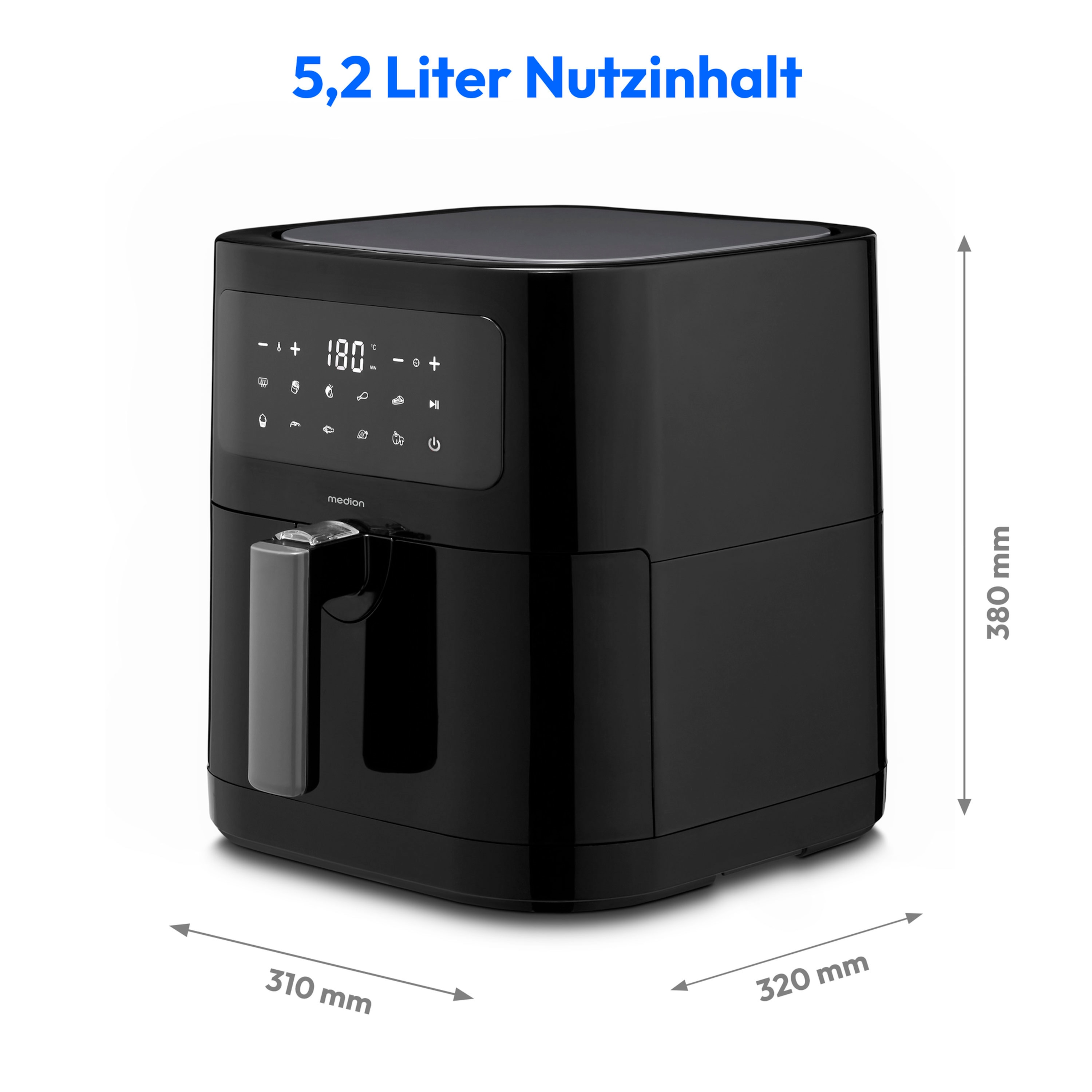 Friggitrice Ad Aria Calda MEDION E10 S - 4L, 1500W, Senza Olio, 8 Programmi Automatici