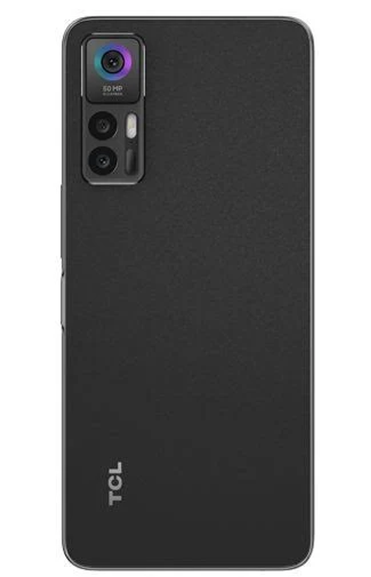 Widok z tyłu czarnego smartfona z konfiguracją aparatu i logo TCL na dole.