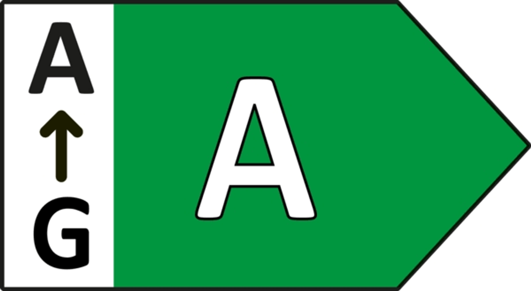 Etykieta efektywności energetycznej pokazująca zielone "A" ze strzałką w górę.