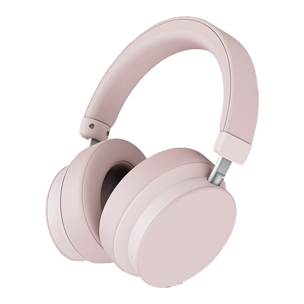 Rosa Over-Ear-Kopfhörer mit gepolstertem Kopfband und Ohrmuscheln. Die Ohrmuscheln sind rund und groß.