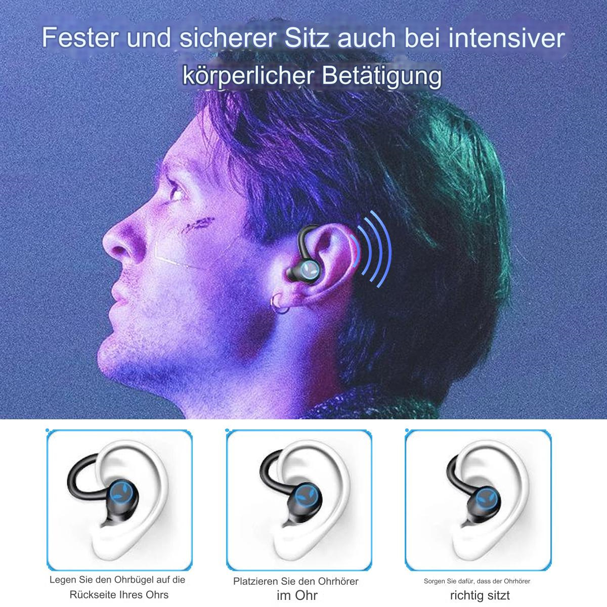 Ein Mann mit einem einzelnen Ohrhörer, hervorgehoben durch blaue Schallwellen.