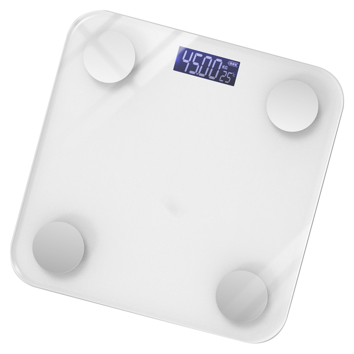 Eine weiße Digitalwaage, die das Gewicht 45,00 kg anzeigt.