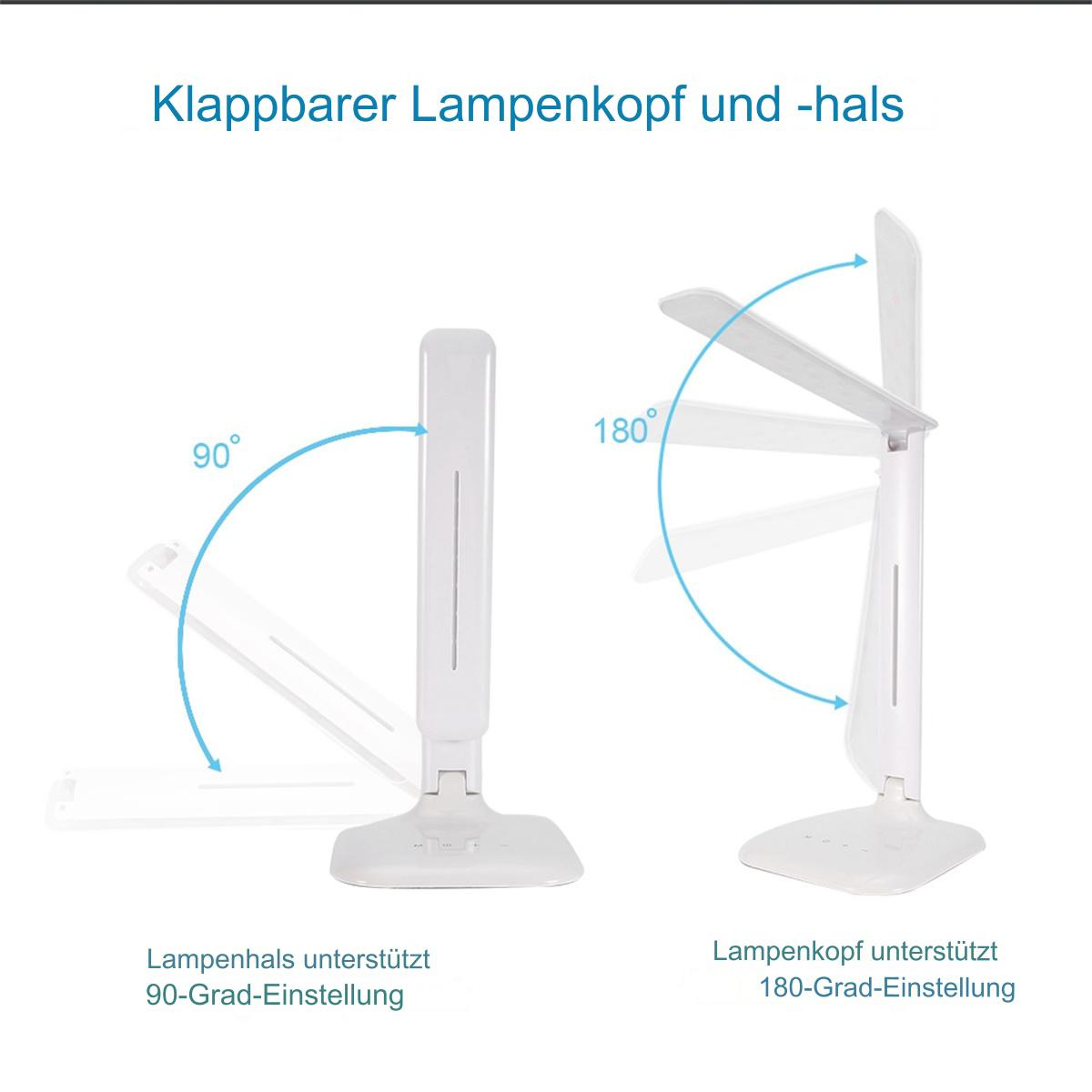 Zwei weiße Lampen mit verstellbaren Köpfen. Eine bei 90 Grad, eine bei 180 Grad.