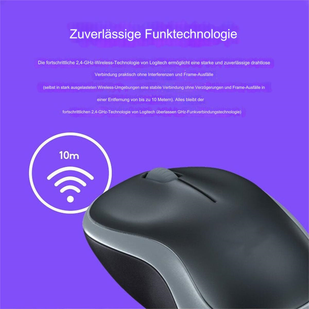 Schwarze Computermaus mit weißem Funksignal-Symbol. Lila Hintergrund.