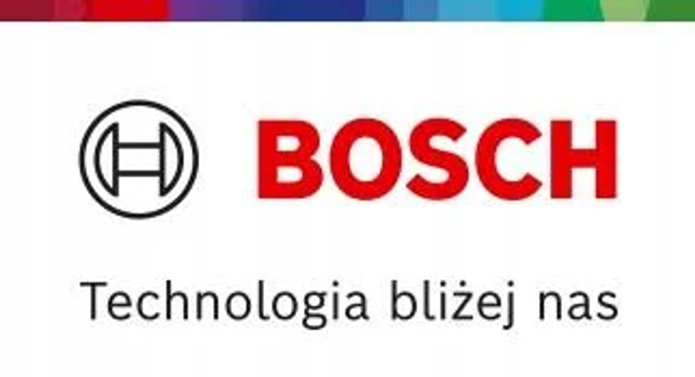 Bosch-Logo mit rundem Emblem und dem Wort BOSCH in roten Buchstaben, darunter steht 'Technologia bliżej nas'.