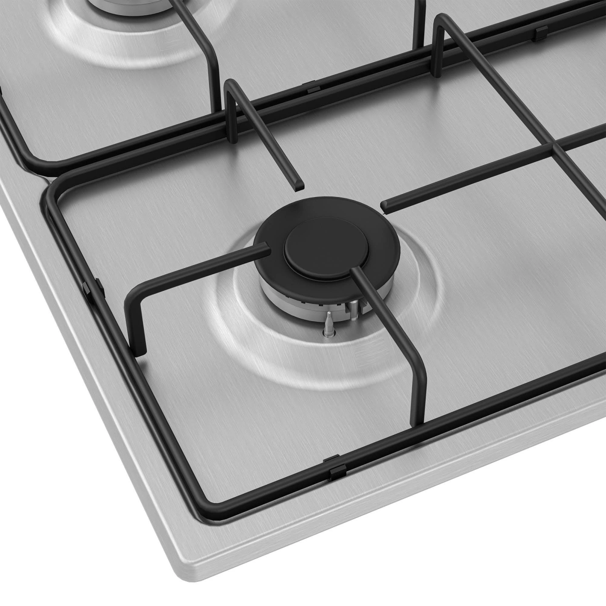 Blat kuchenny z czarną kuchenką gazową, książkami kucharskimi i przyborami kuchennymi.