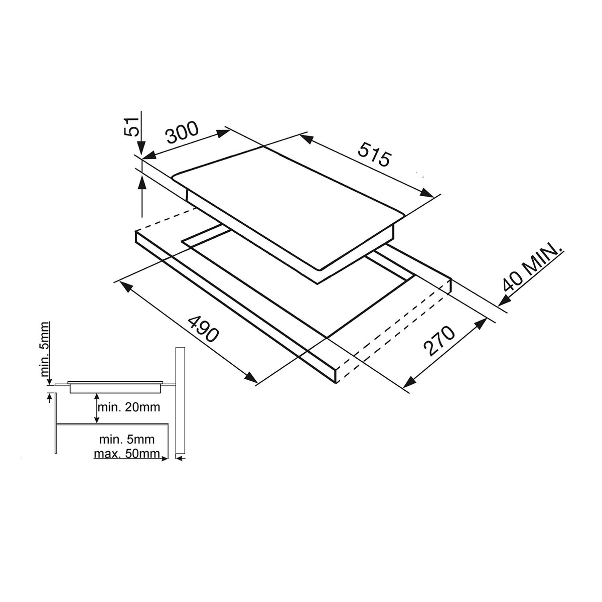 Dibujo técnico de una placa, mostrando dimensiones.