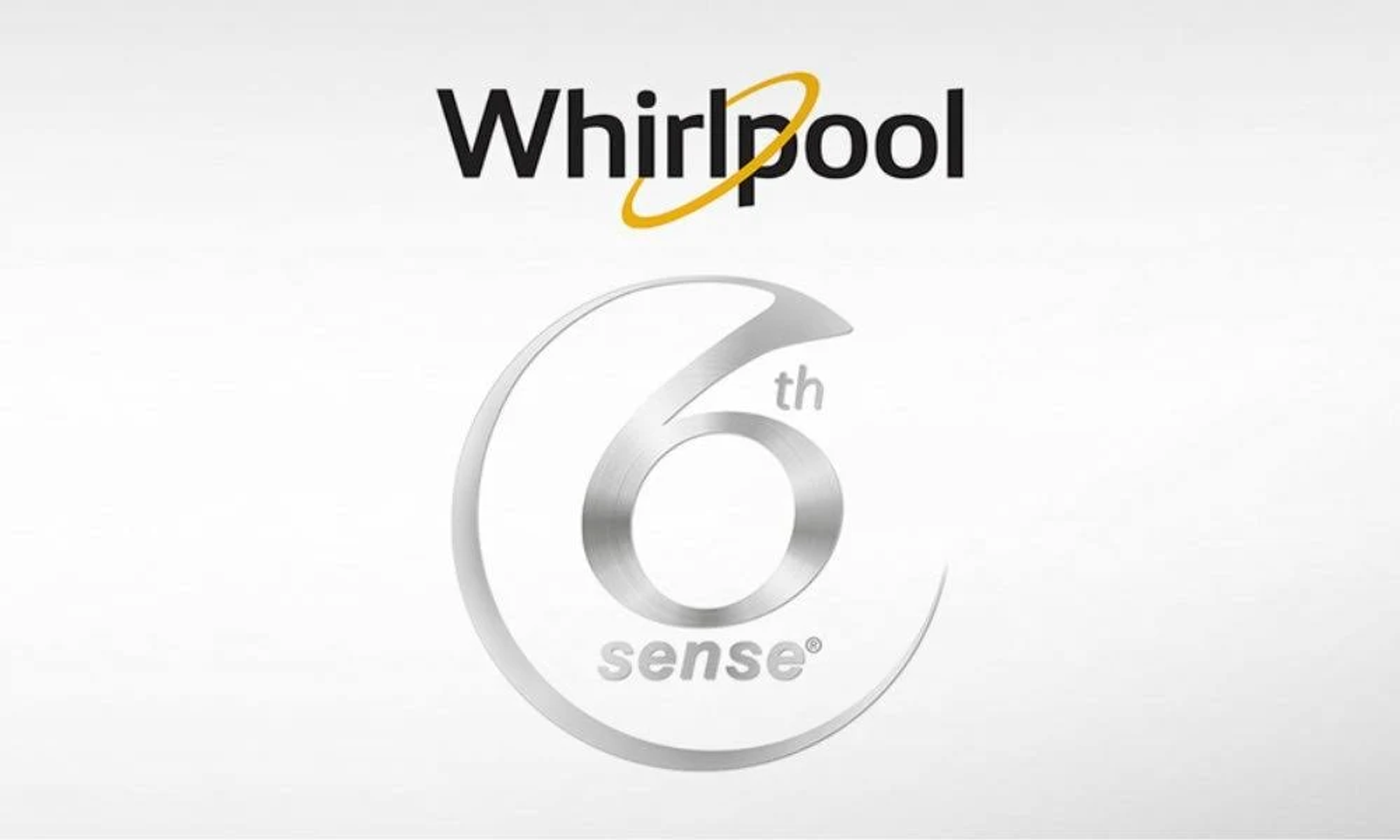 Logo Whirlpool z tekstem 6th Sense poniżej. Tło jest białe.