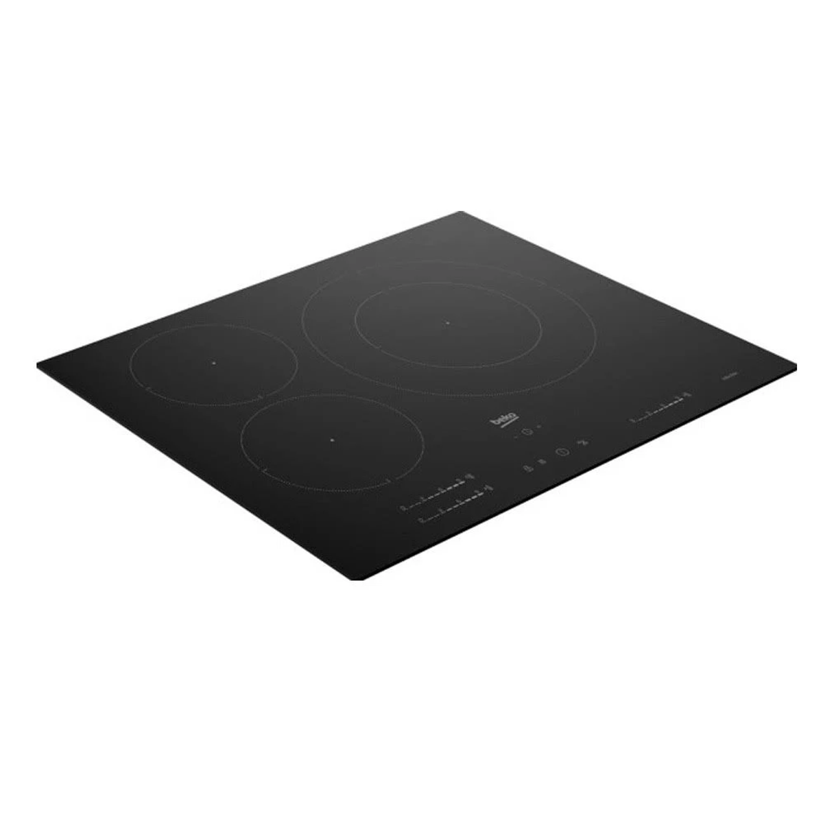 Placa de inducción negra con tres zonas de cocción circulares.