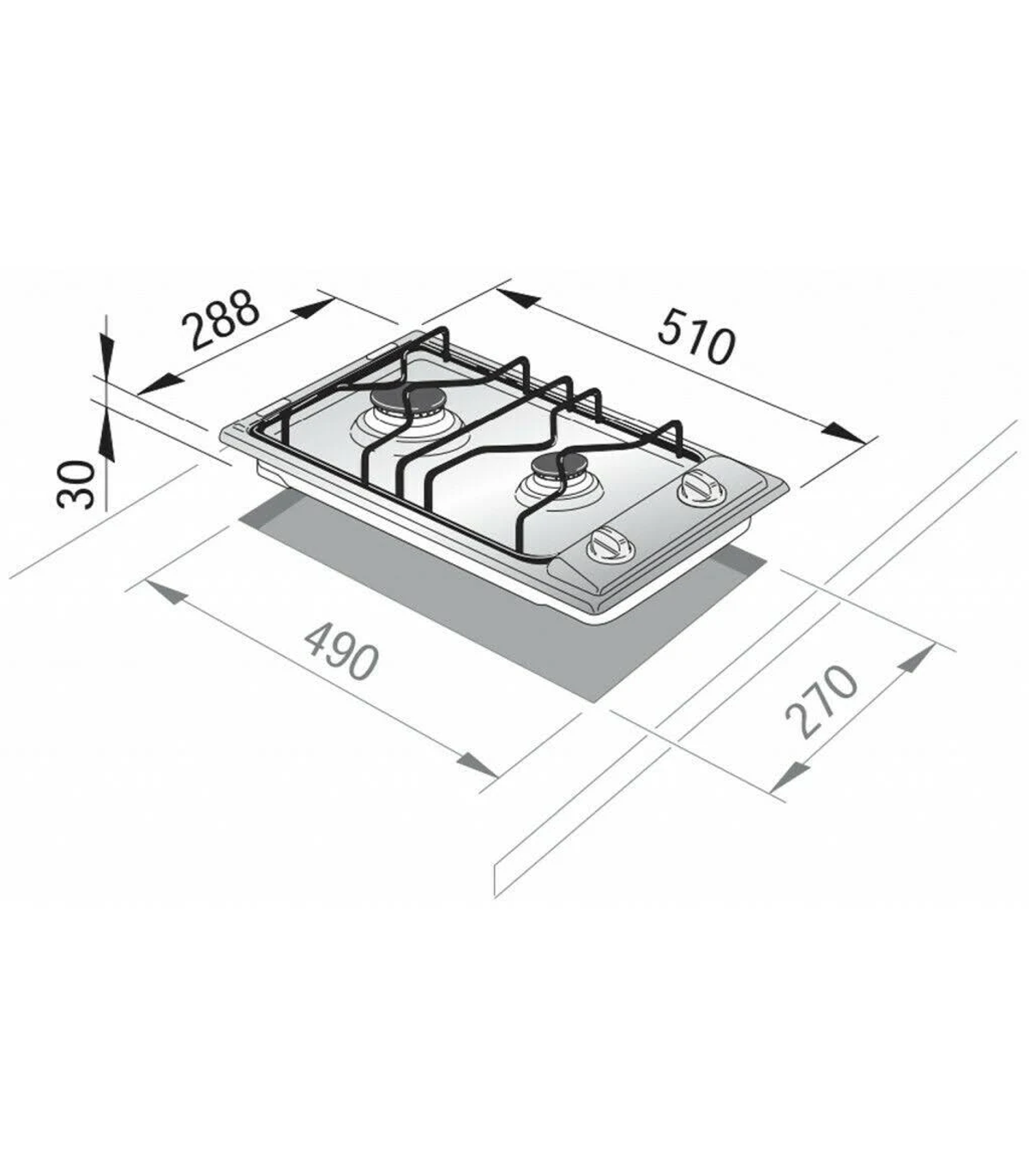 Schemat płyty grzewczej z wymiarami, pokazujący jej rozmiar i kształt.