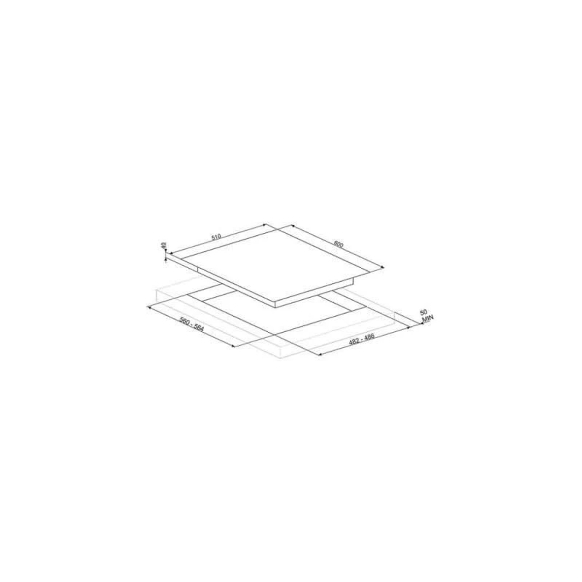 Diagrama con dimensiones de una placa rectangular, mostrando las medidas de tamaño.