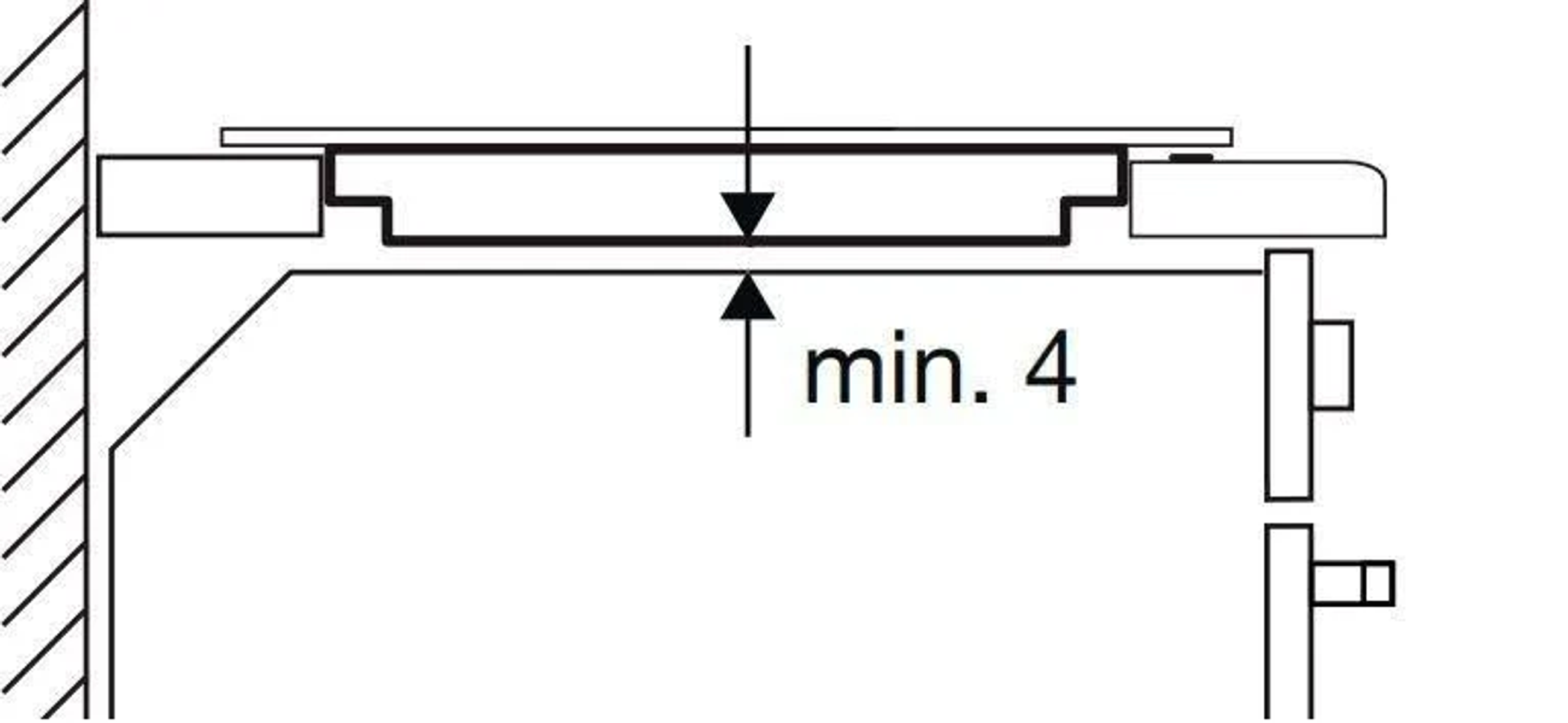 Technische tekening van een installatie. Toont een opening van 4 mm tussen twee elementen.