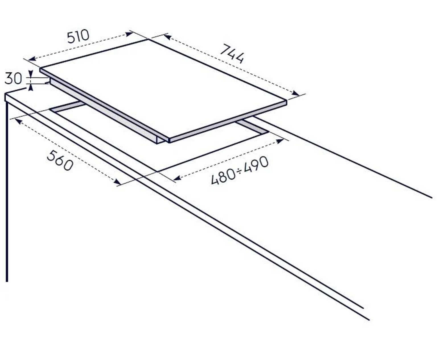 Schemat płyty grzewczej pokazujący wymiary i szczegóły instalacji.