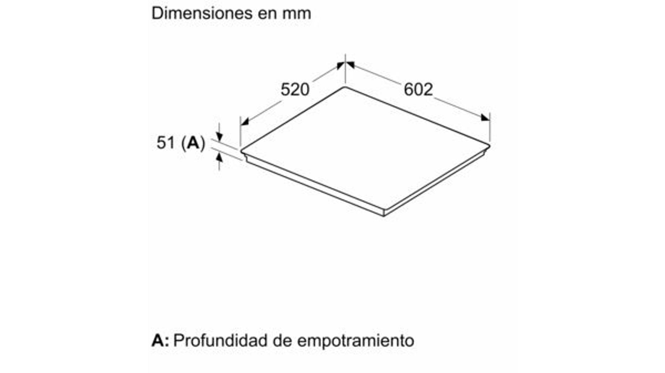 Dibujo técnico de una placa, mostrando dimensiones y tamaño del corte.