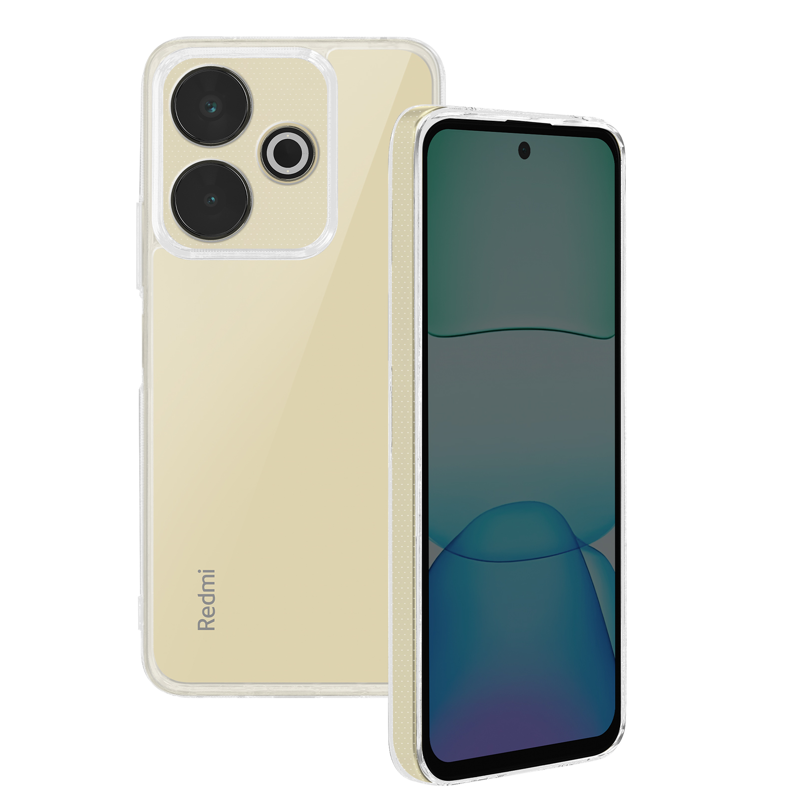 Una custodia per telefono con un telefono all'interno, che mostra un design trasparente. Il telefono è oro.