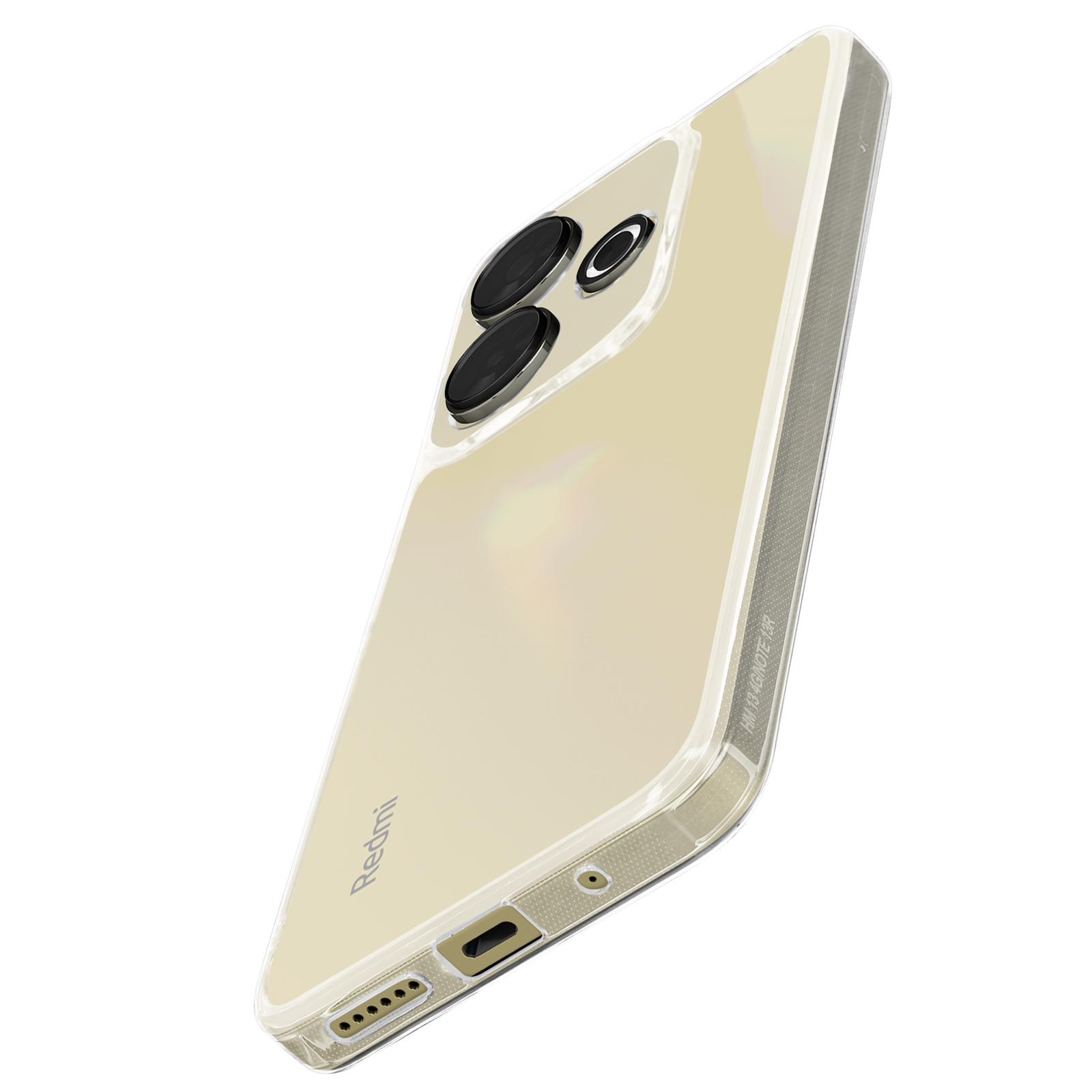 Custodia trasparente per telefono con tre obiettivi.