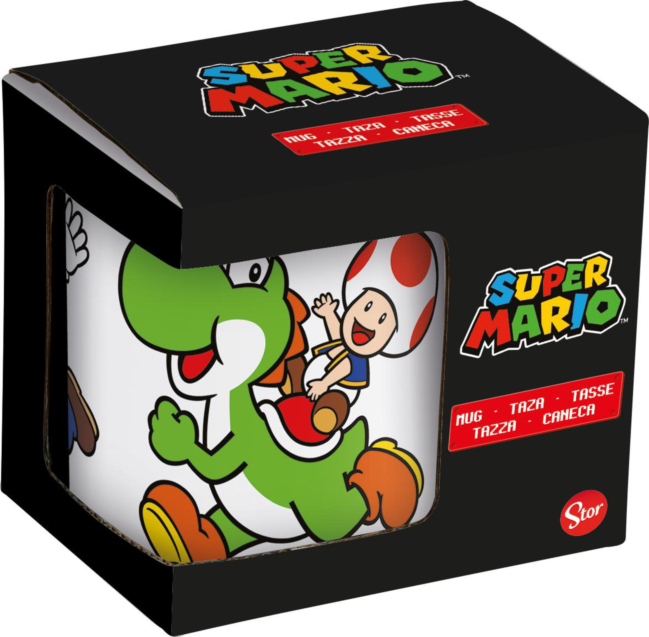 Die Box zeigt eine Tasse mit Yoshi und Toad aus Super Mario.