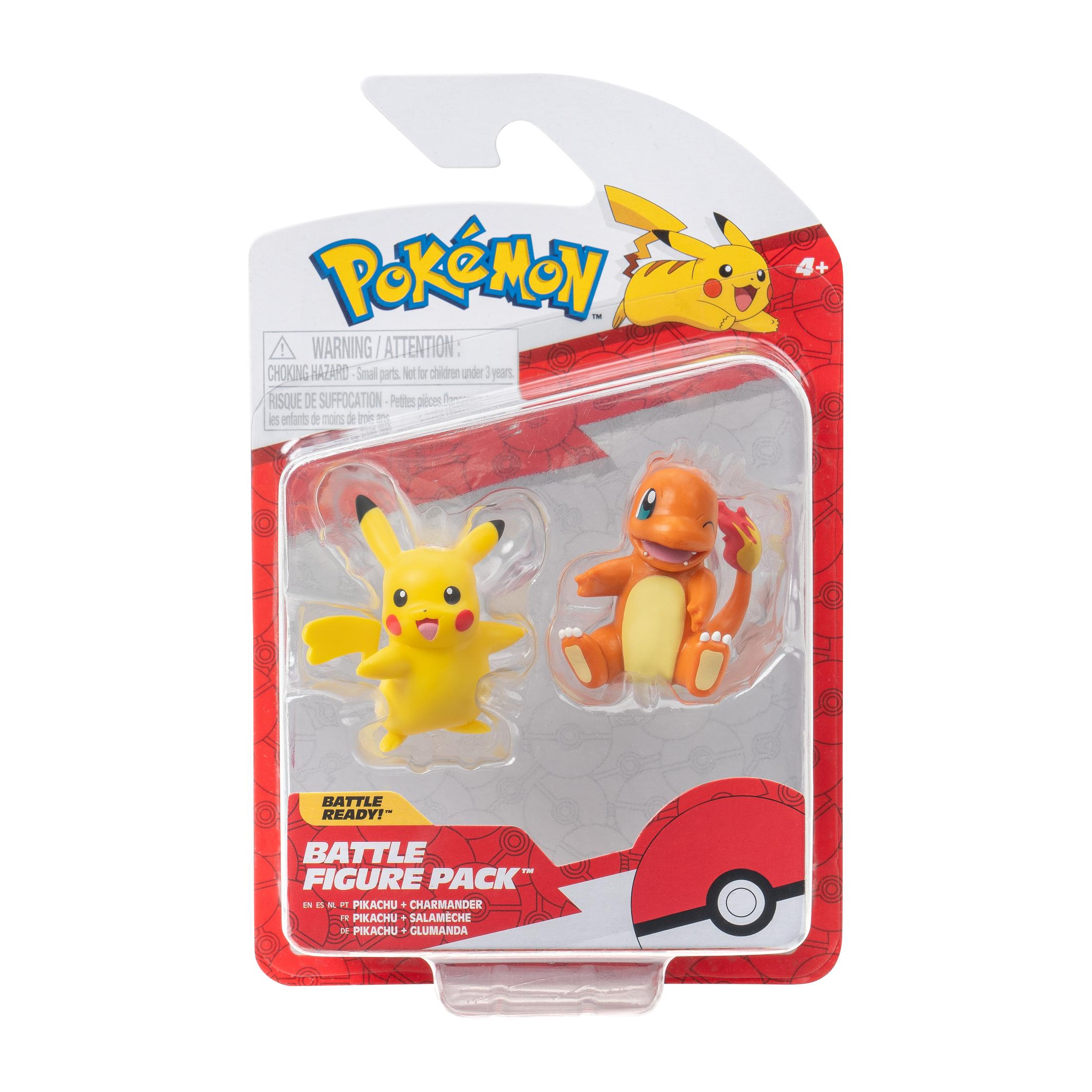 Pokemon-Spielzeugfiguren von Pikachu und Charmander in einer Plastikverpackung.