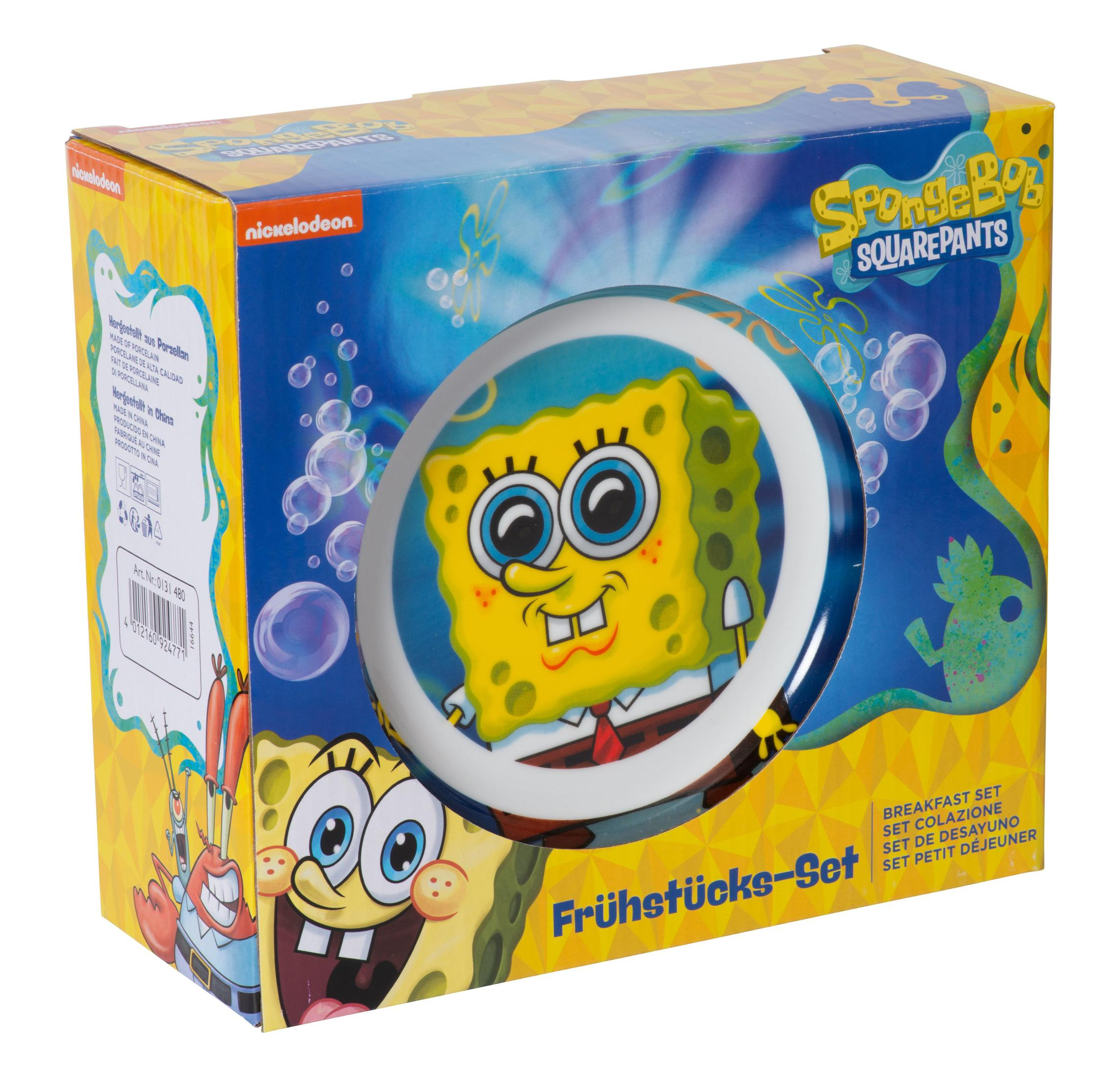 Spongebob Schwammkopf Frühstücks-Set-Box. Mit Spongebob und Krabs, bunt.