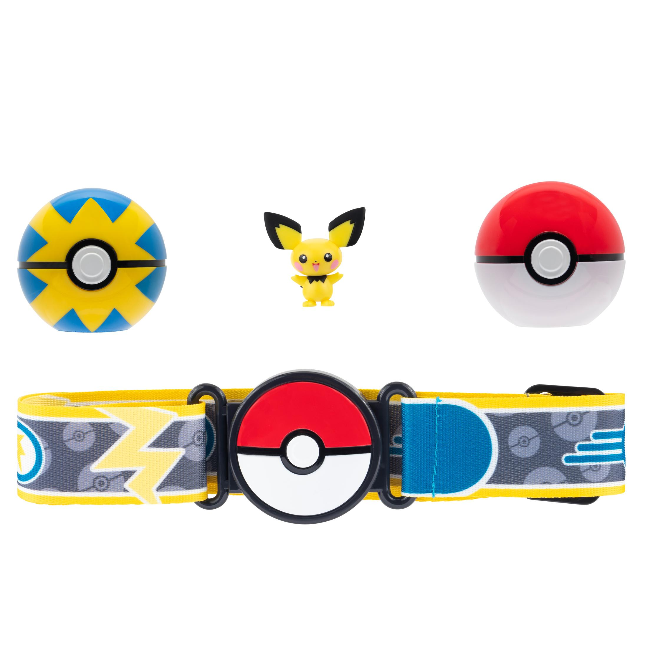 Pokemon-Spielzeugset mit zwei Pokebällen, einer Pikachu-Figur und einem Stirnband.