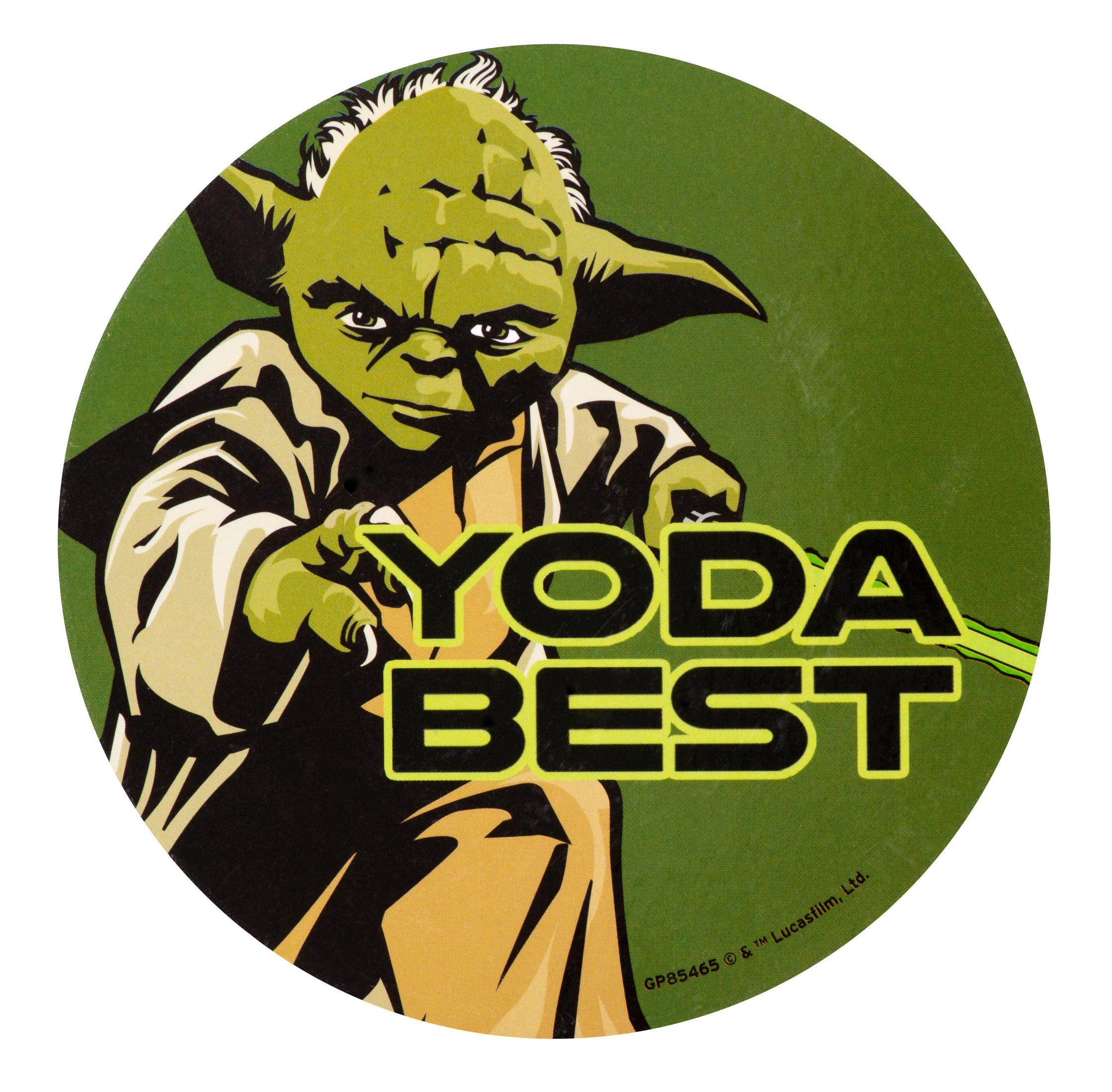 Yoda-Cartoon, der auf den Betrachter zeigt. Der Text auf dem Bild lautet 'YODA BEST' in Grün.