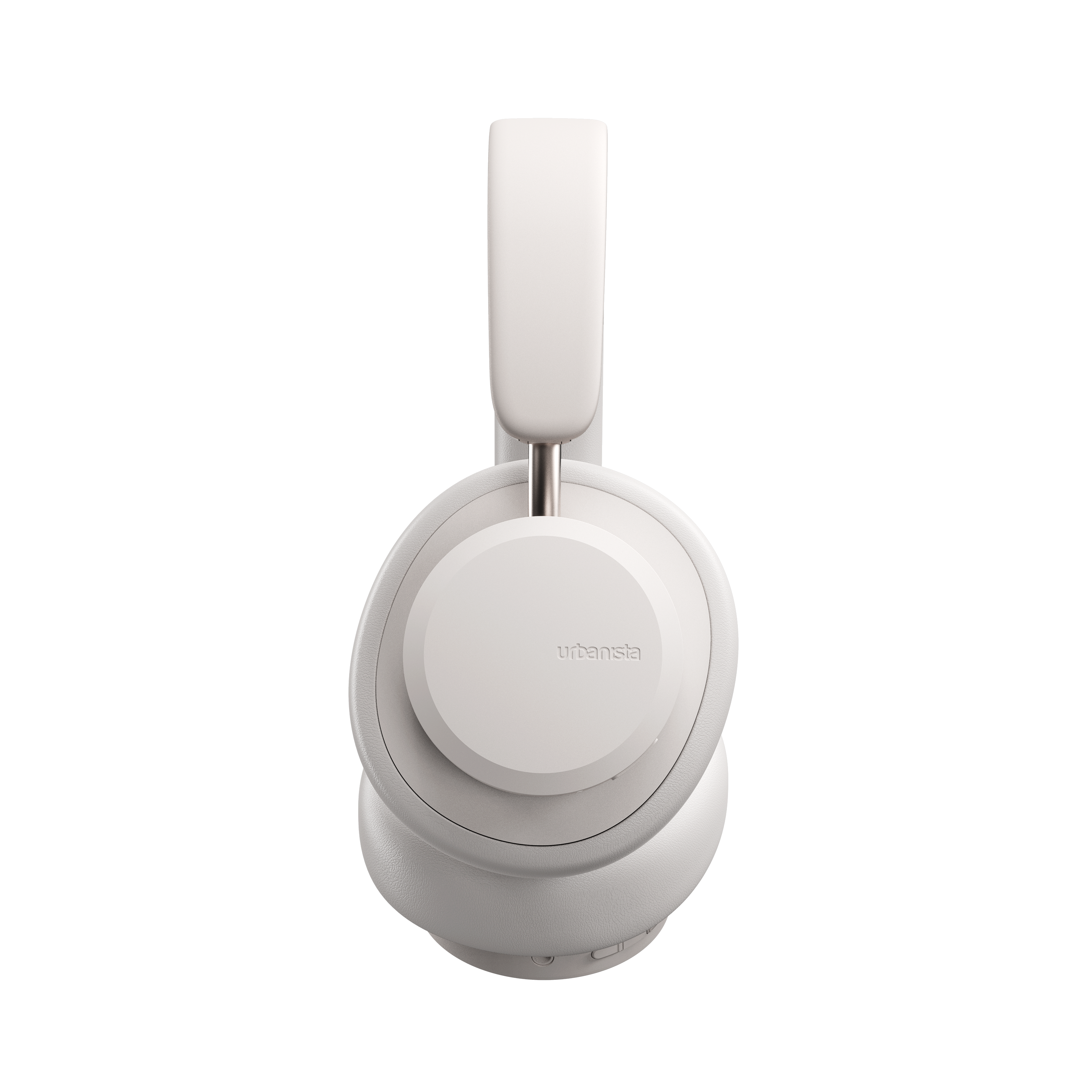 Białe słuchawki z marką 'urbansia' na czarnym tle.